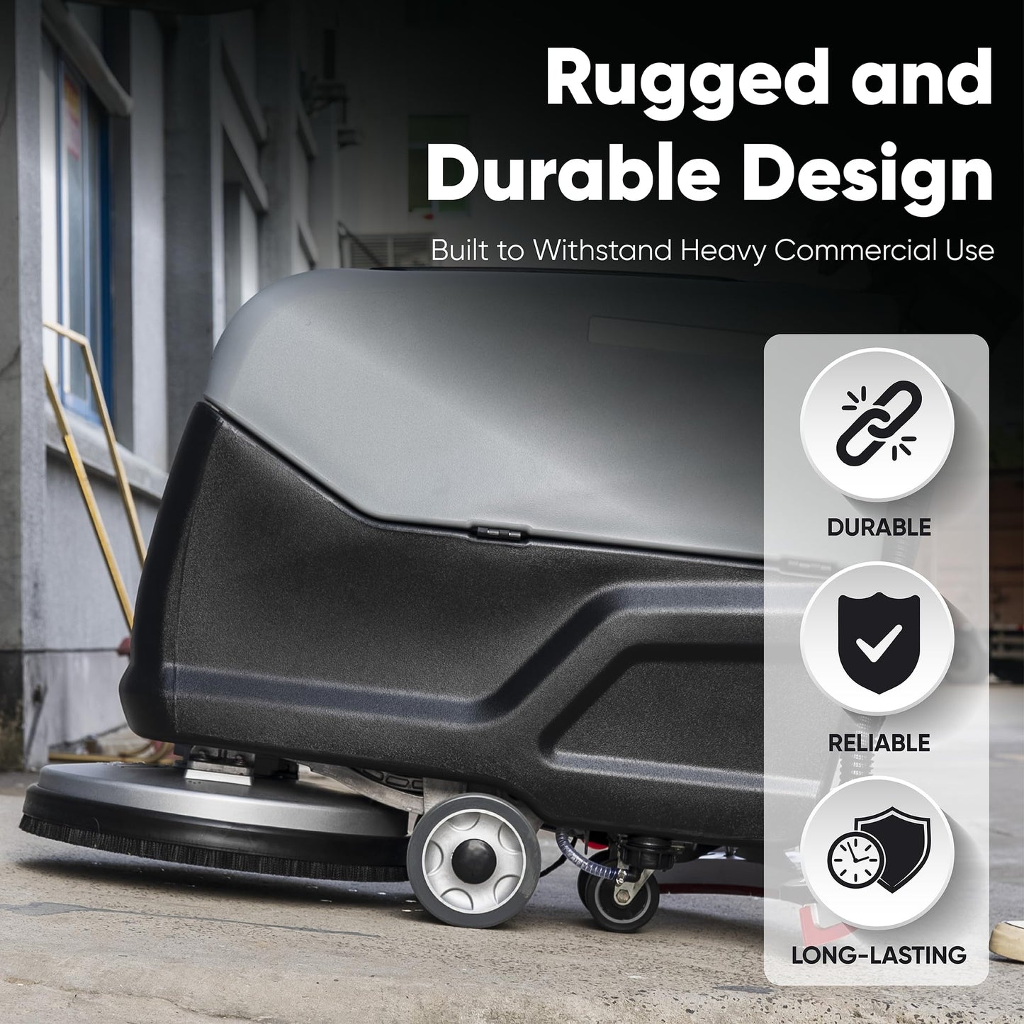 Battery Powered Walk-Behind Floor Scrubber Polisher Machine, 20" Cleaning Path, 14.5/17 Gal Tanks, Brush Speed 200RPM, 4Hr Runtime, Includes 2 Brushes & 3 Scouring Pads – 2-Year Warranty