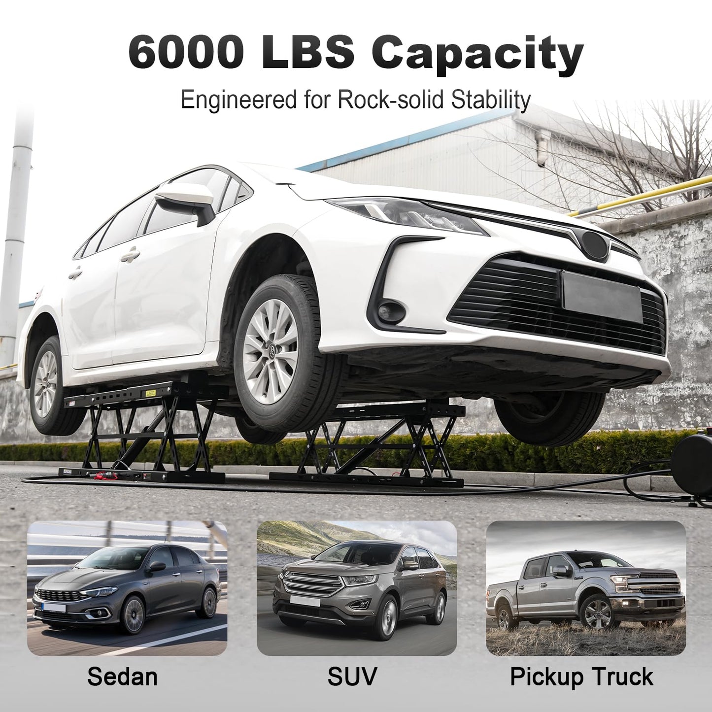 BILT HARD Portable Car Lift with 6000 LBS Capacity, 25.4" Max Lifting Height Quick Jack with 110V / 550W Motor, 25-30s Fast Lift Cycle time for Cars, SUVs, Light Trucks, Shop and Garage Use