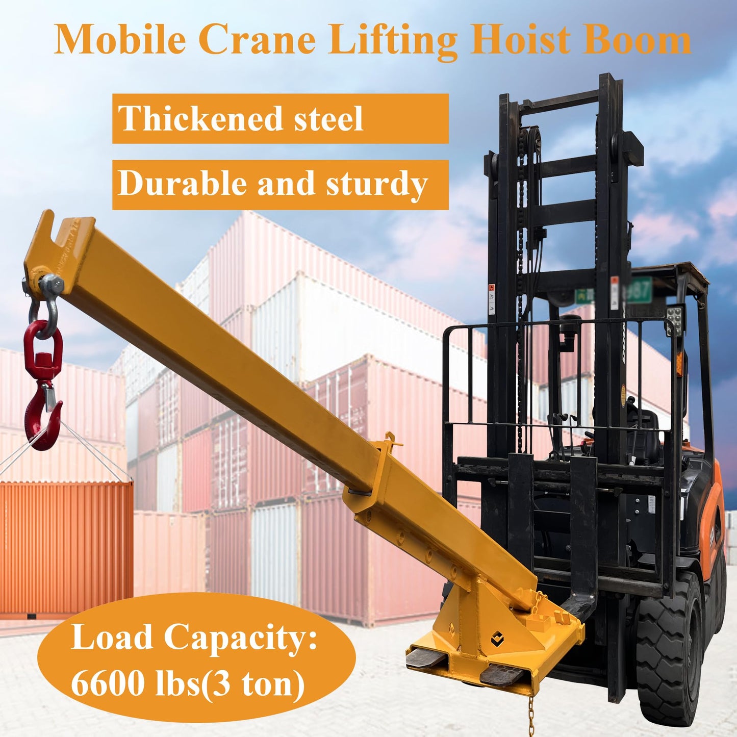 HQHAOTWU Forklift Jib Boom Crane 6600lbs Capacity Telescoping Mobile Crane Industrial Adjustable Forklift Lifting Hoist Truss Jib Boom Hook Manual Telescopic 63in-98in for Warehouse & Factories