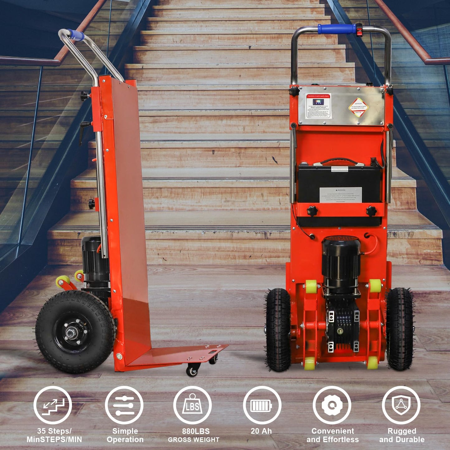 W-JIAJIEBTH Electric Stair Climbing Hand Trucks, 1200W Powered Electric Stair Climbing Hand Trucks Dolly Cart for Moving, 880lb Capacity Heavy Duty Stair Climber (Orange)