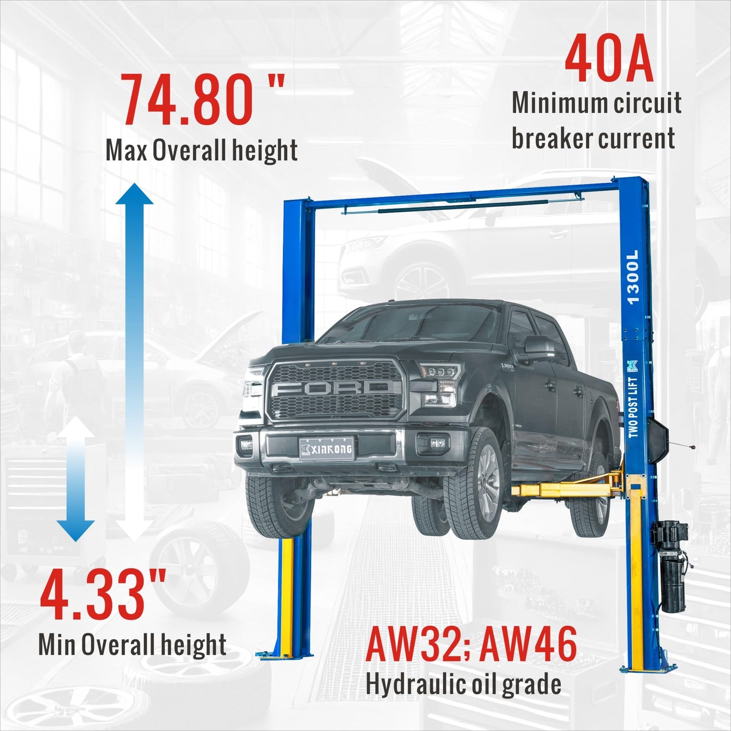 XK-1300L Overhead Auto Lift 3+3 Enhanced Lifting Arm Car Lift 110V Capacity 13000 Lbs Truck Hoist with 36 Months Parts Replacement