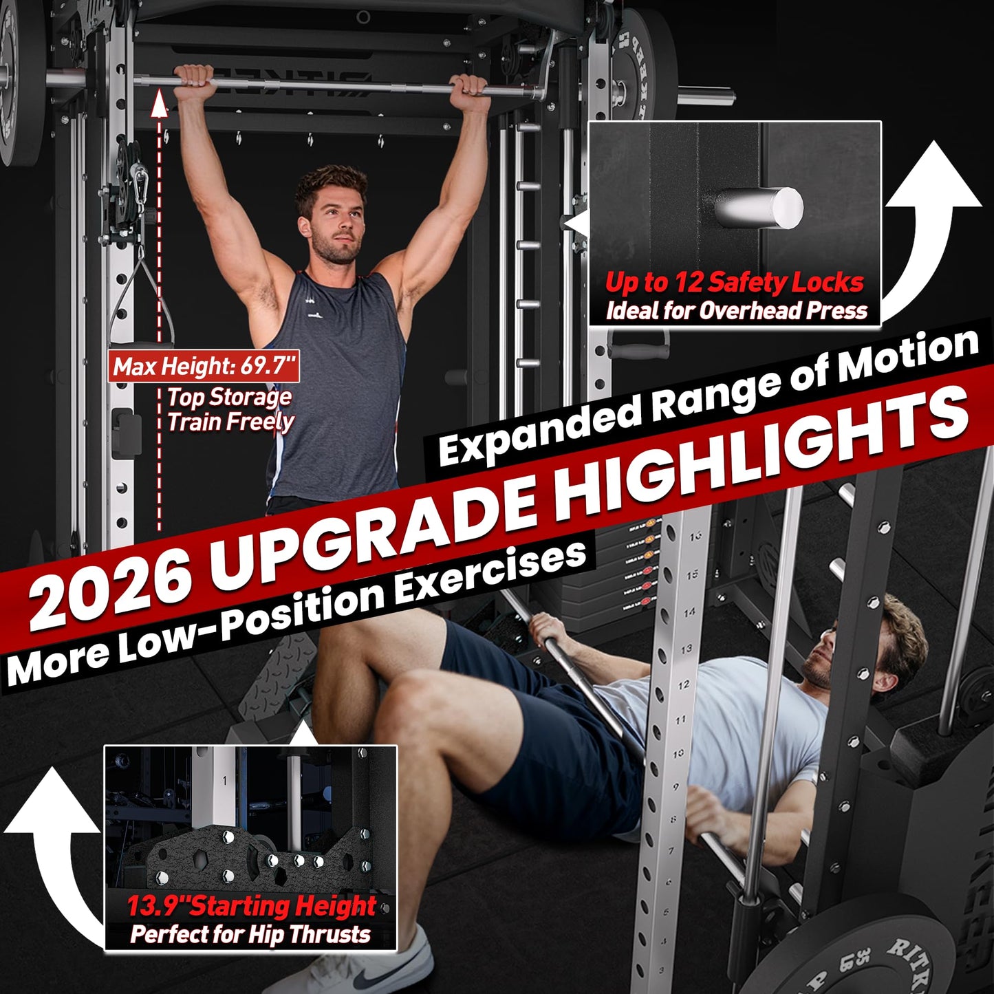 Home Gym Smith Machine with 400lb Weight Stacks – 6-in-1 Power Rack, Crossover, Pull-Up & Dip Station, Workout Eequipment for Home Gym – RitKeep PMAX-5600 Pro