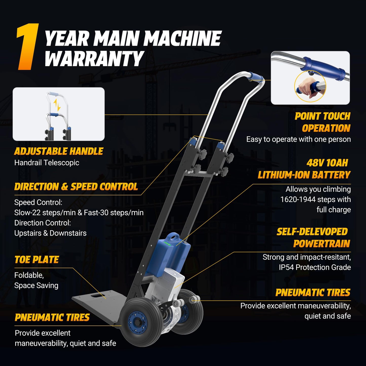 Electric Stair Climbing Dolly,Moving Heavy Objects Up and Down Stairs Effortless,550lbs Heavy Duty Stair Climber Hand Truck with Telescoping Handle (XSTO ZW47250)