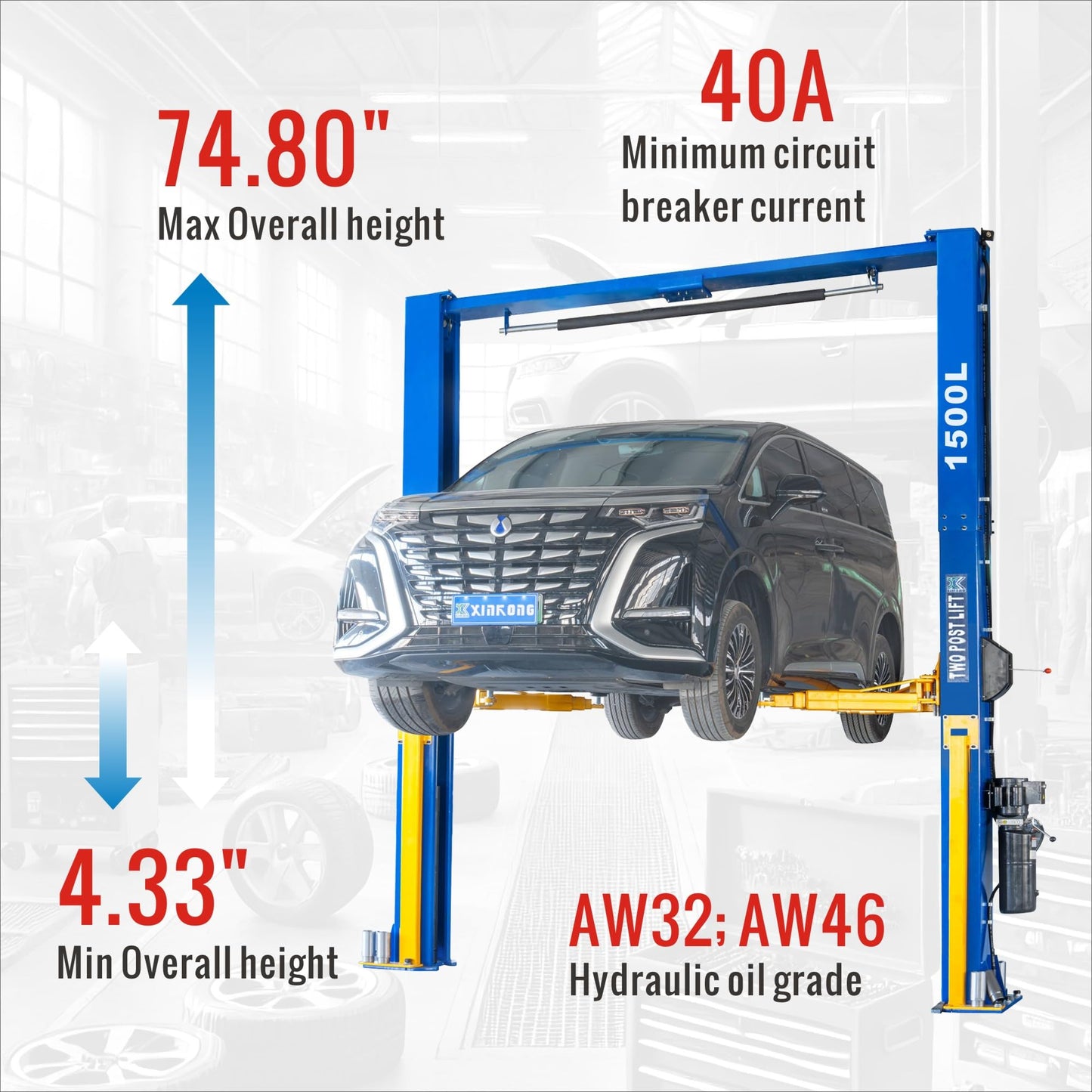 XK-1500L Auto Lift Car Lift 3+3 Enhanced Lifting Arm Capacity 15000 Lbs Overhead Truck Hoist with 36 Months Parts Replacement