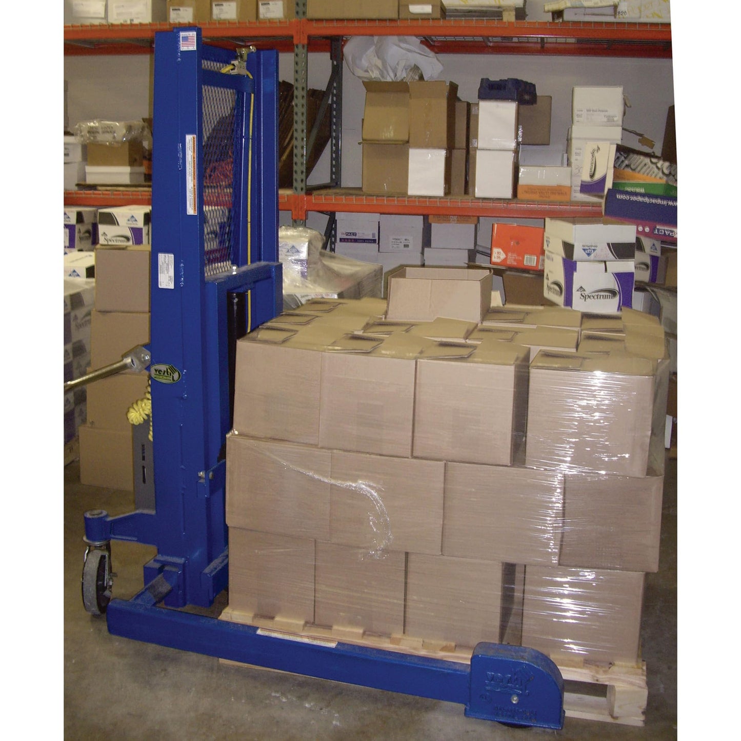 Vestil PMPS-60-AC Steel Pallet Master/Server Stacker 115 Volt AC Powered 60 in. Raised Height 4,000 Lb. Capacity Blue