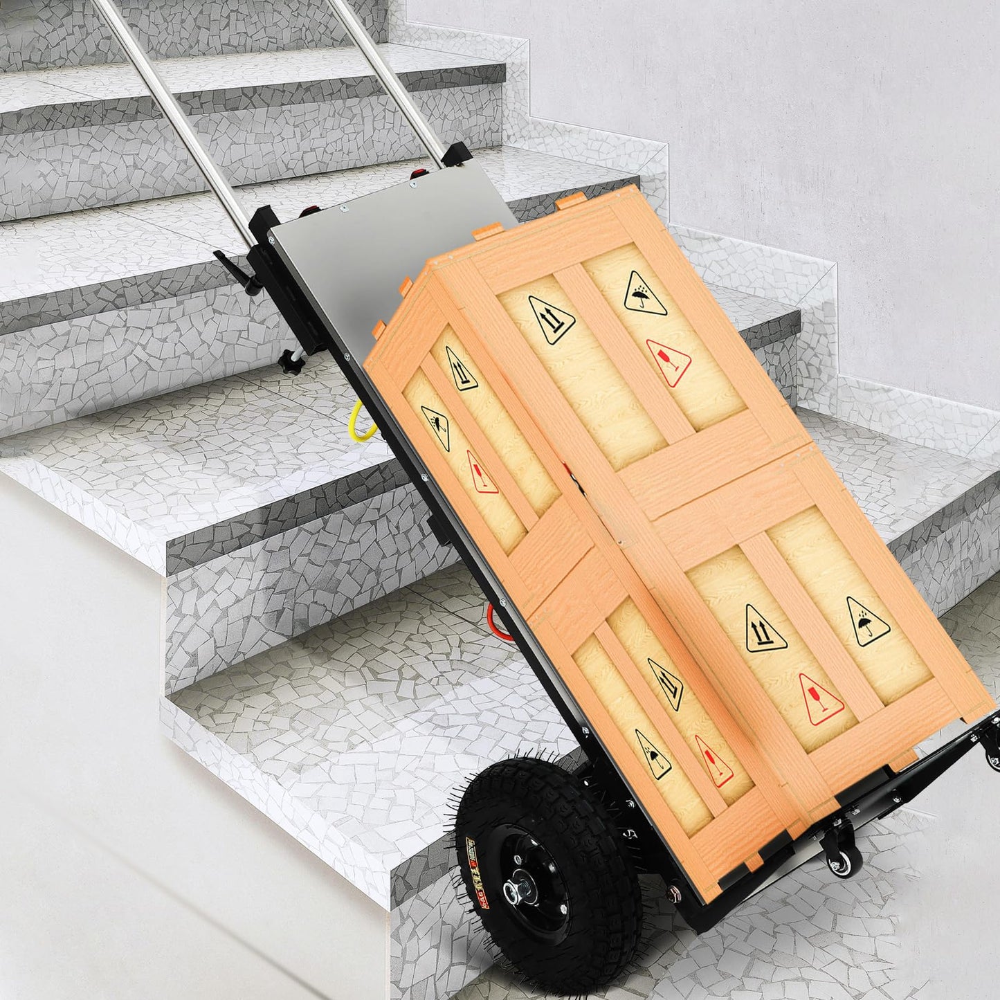 Electric Dolly for Climbing Stairs - 881LBS Capacity, Foldable Motorized Stair Climbing Hand Trucks with Lithium Battery & 2 Safety Ropes, Heavy Duty Stair Climber for Moving Furniture, Fridge & Loads