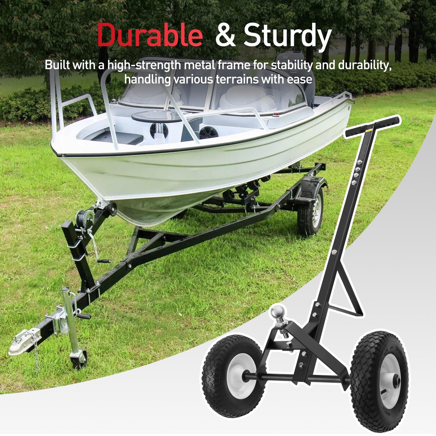 YOLANDO Trailer Dolly, Trailer Mover Dolly for Watercraft Small Boat Moving, 600LBS Capacity, 1-7/8” Hitch Ball with 12” Solid Tires, Black Powder Coated Steel