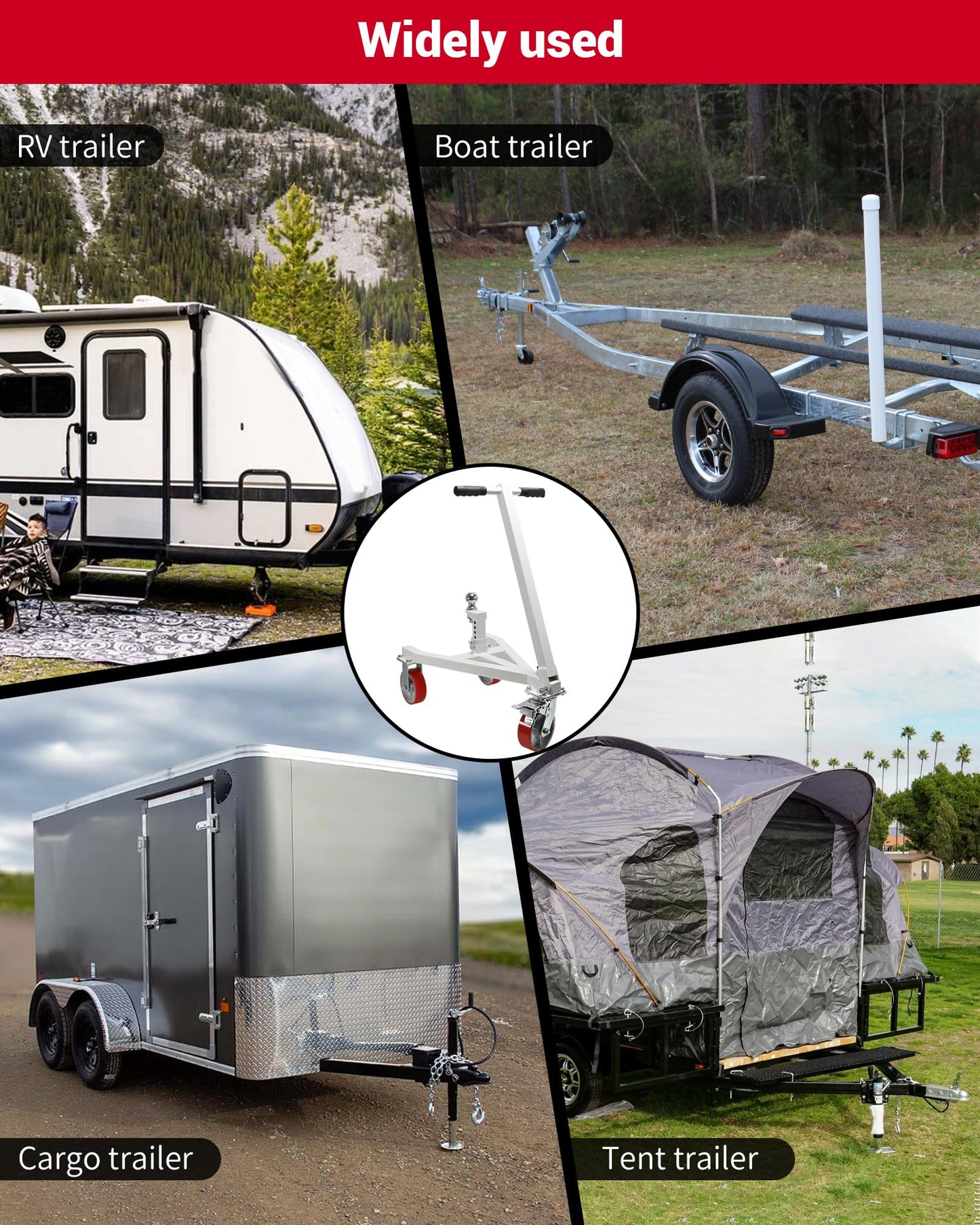 Krysolad Trailer Dolly, 3500 lb Tongue Weight Trailer Mover with 2 inch Ball, Angle Adjustable, Suitable for RV Boat Motorcycle Jet Ski