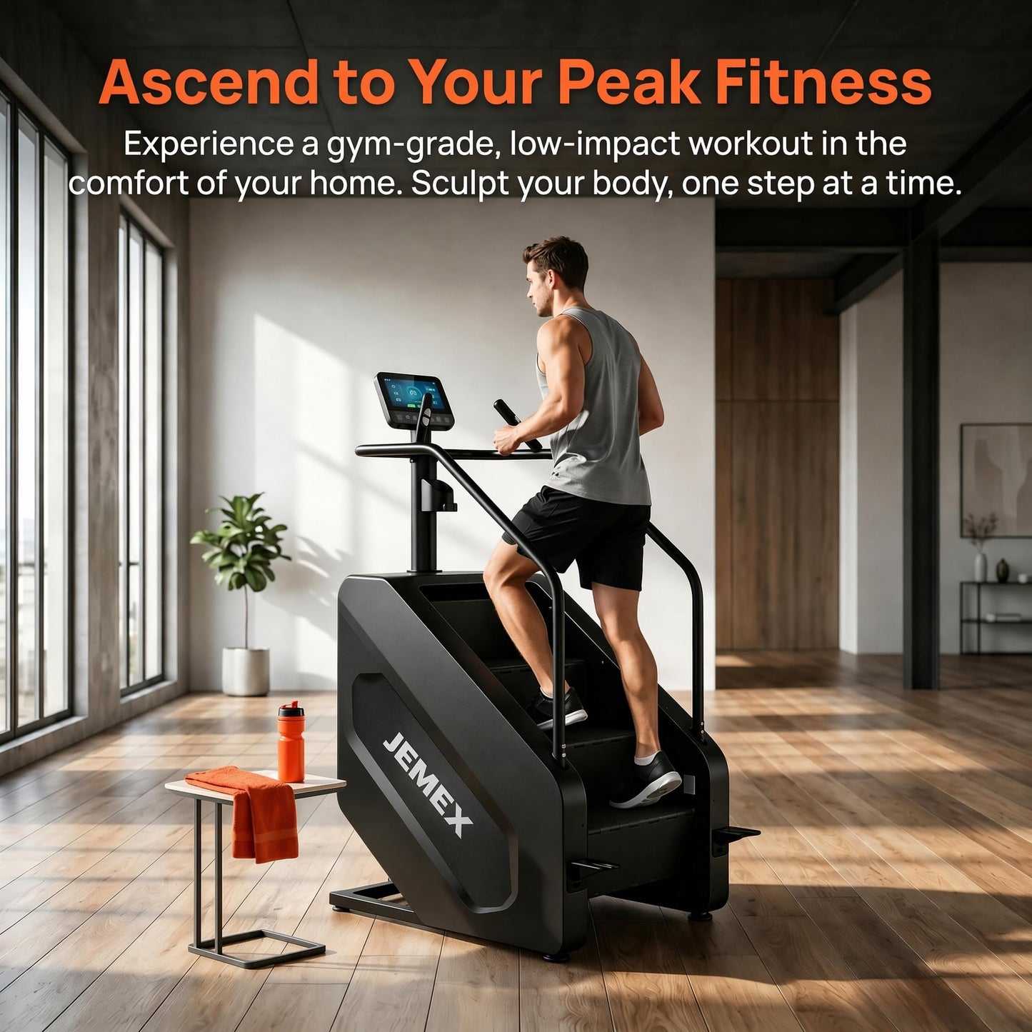 JEMEX Stair Stepper Machine, Heavy Duty Stair Climber with 15 Resistance Levels, Low Impact Cardio for Home Gym, Infrared Auto-Lock, LED or Standard Model, 375 lbs (Black, LED Display)