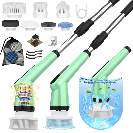 G2-Electric Spin Scrubber - IPX7 Waterproof 12-in-1 Shower Cleaner Brush, Retractable Handle & 2-Speed for Bathroom, Bathtub, Kitchen, Tile Floors