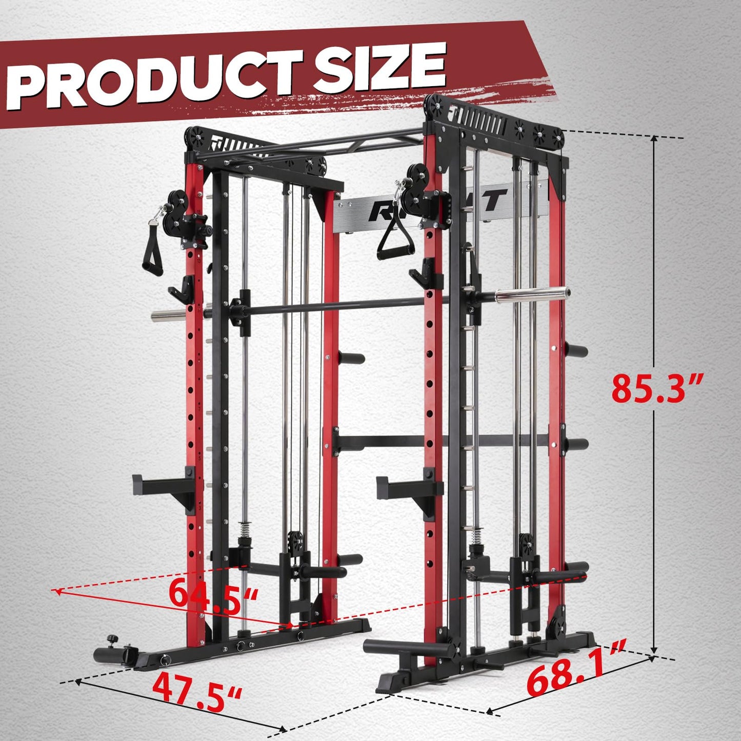 RitFit M1 Smith Machine with Cable Crossover System, Multi-Function Squat Rack Power Cage for Home Gym, Power Rack and Packages (M1 Package (with Color BP 260 LBS), Red)