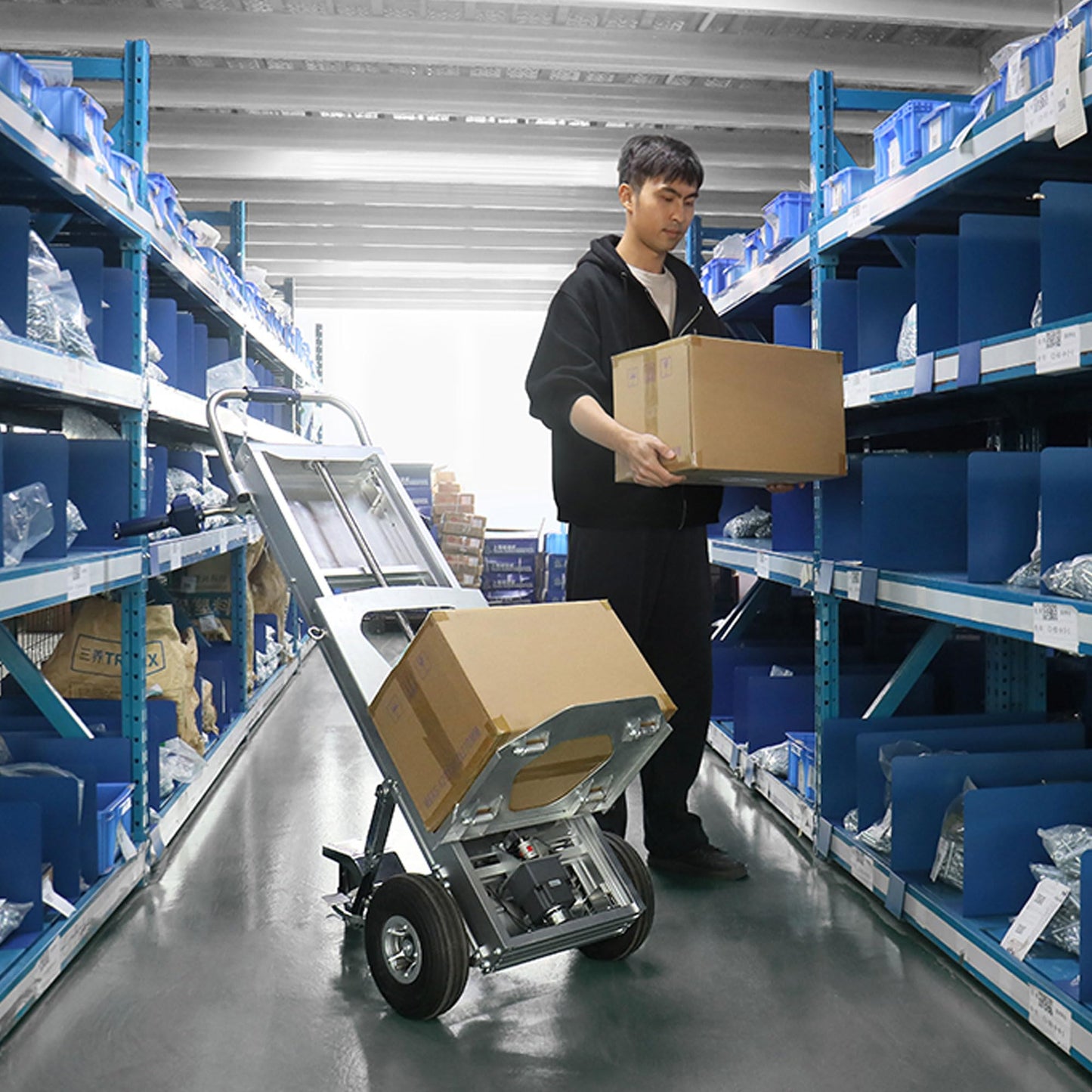 Electric Lifter Hand Truck and Motorized Hand Trucks Dolly Moving Cart - 375 lbs Capacity & 32.3" Max Lift Height of Loading(XSTO LFC170F3)