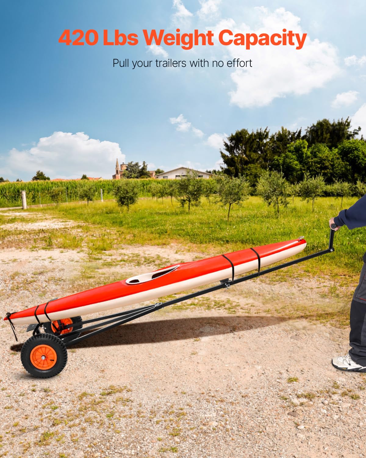 VEVOR Boat Trailer Dolly, 420lbs Load Capacity, Carbon Steel Trailer Mover with Adjustable Length, 15.7 in Pneumatic Tires and Nonslip Support Bracket, for Moving Kayak Motorboat Fishing Boat