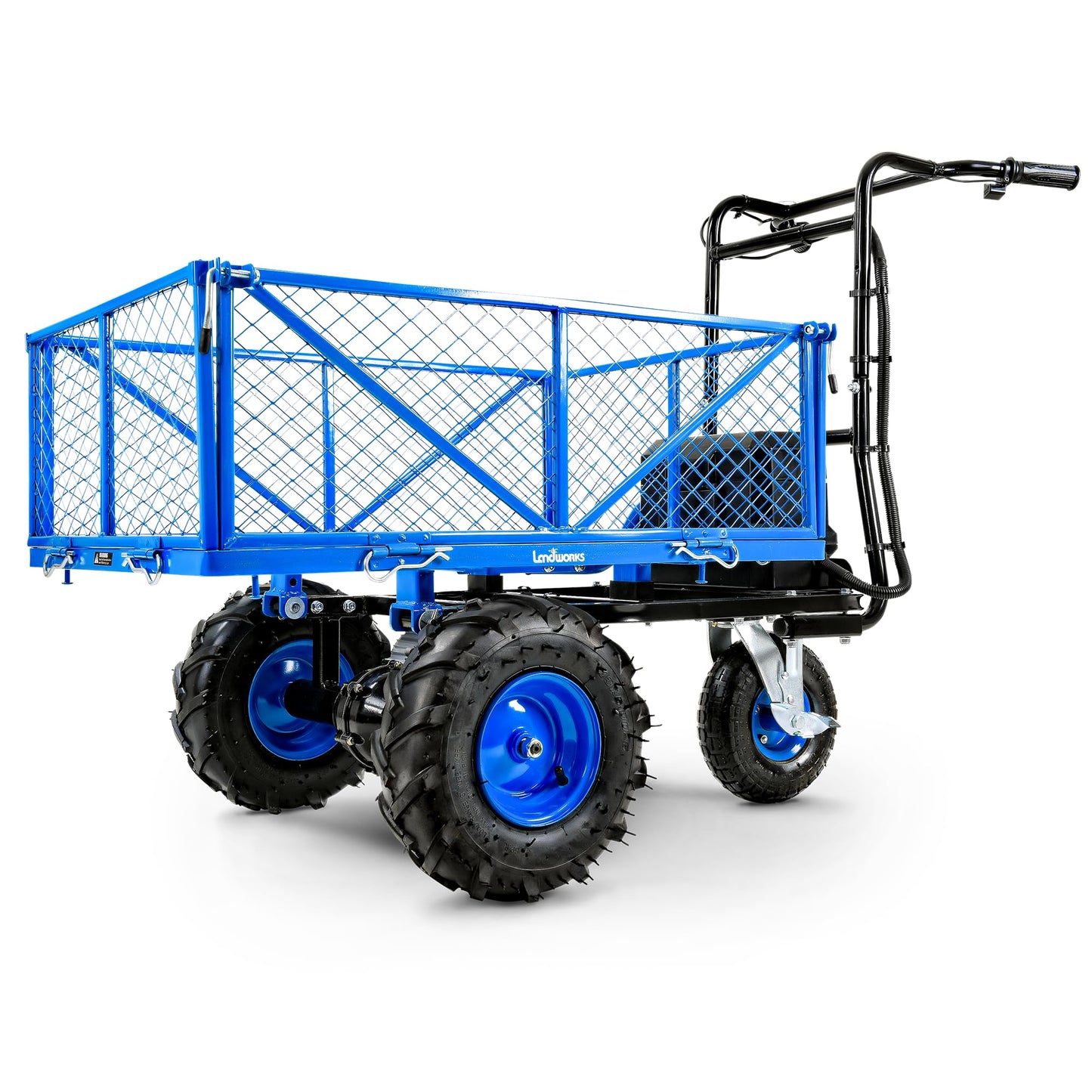 Landworks Utility Service Cart Wheelbarrow Power Wagon, Super Duty Electric 48V DC Li-Ion Battery Powered, 500 lbs Load & 1000+ lbs Hauling Capacity, Farm & Garden Dump with Modular Cargo Bed