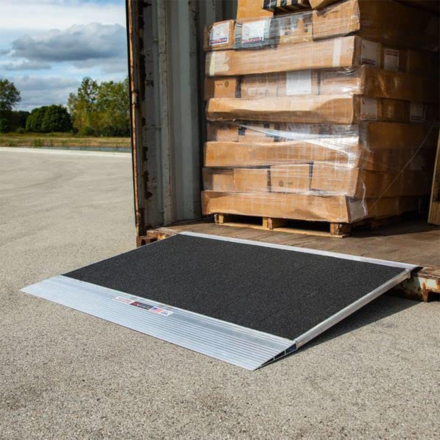 60" x 63" Shipping Container Forklift Ramp for 5.75" to 8" Lip, Grit-Coat, 12,000 lb. Capacity, HD Ramps