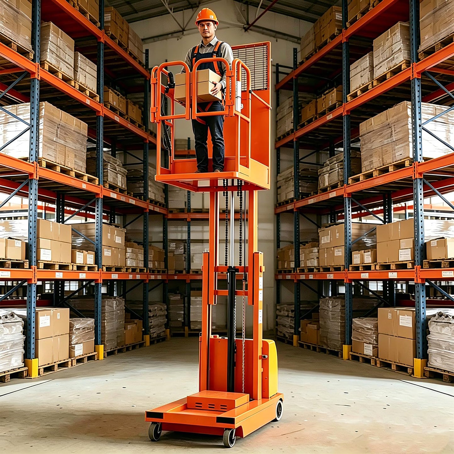 Fully Electric Self-Propelled Order Picker Lift Truck, 661 lbs Capacity, Drivable Stock Picker & Personnel Lift for Narrow Aisle Warehouse, Material Handling & SKU Picking (14.8FT Lifting Height)