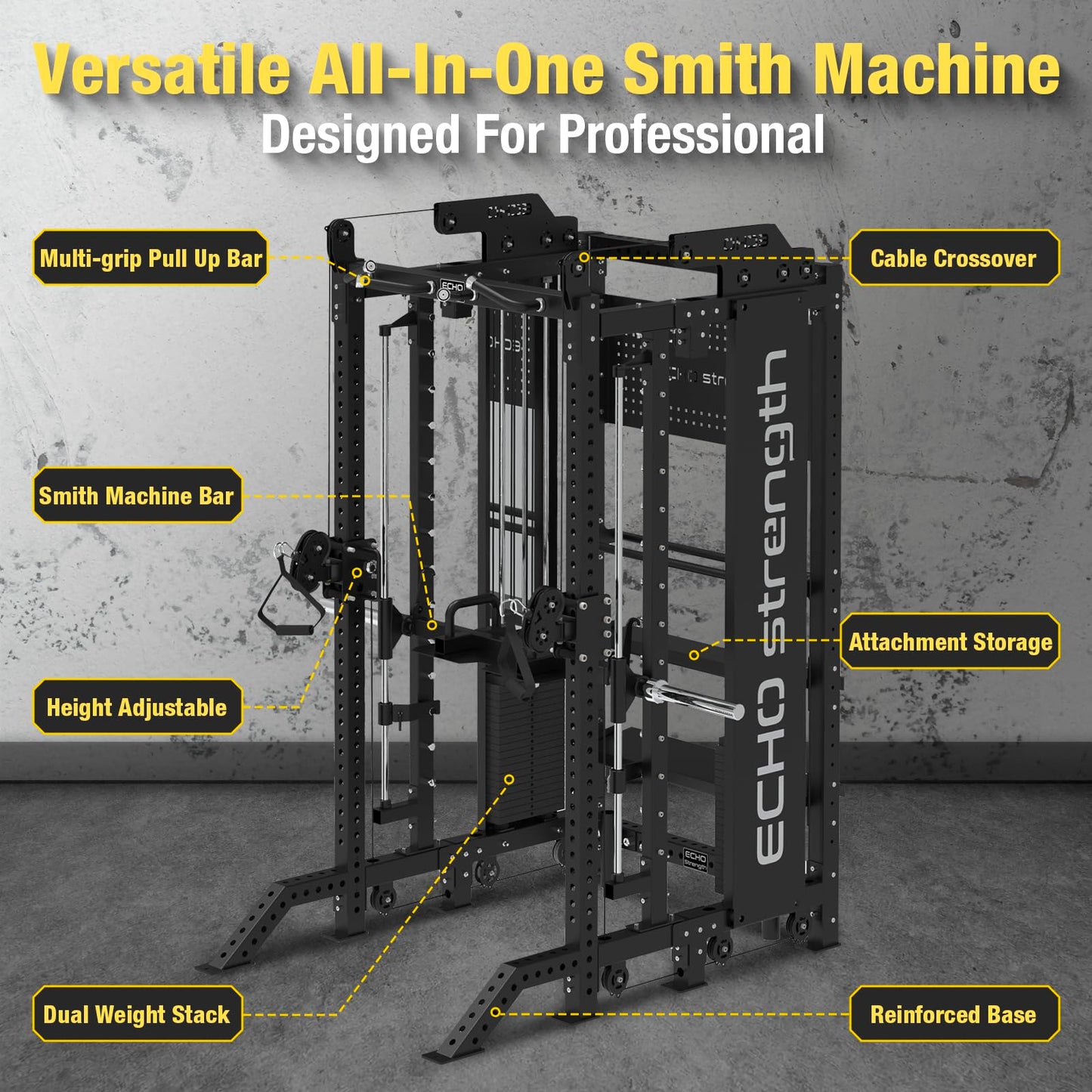 Commercial Cable Crossover Exercise Machine All in One Functional Trainer Cable Machine with 400LBS Weight Stacks Power Cage with Pulley System Compact Smith Machine for Home Gyms (W/Storage Rack)