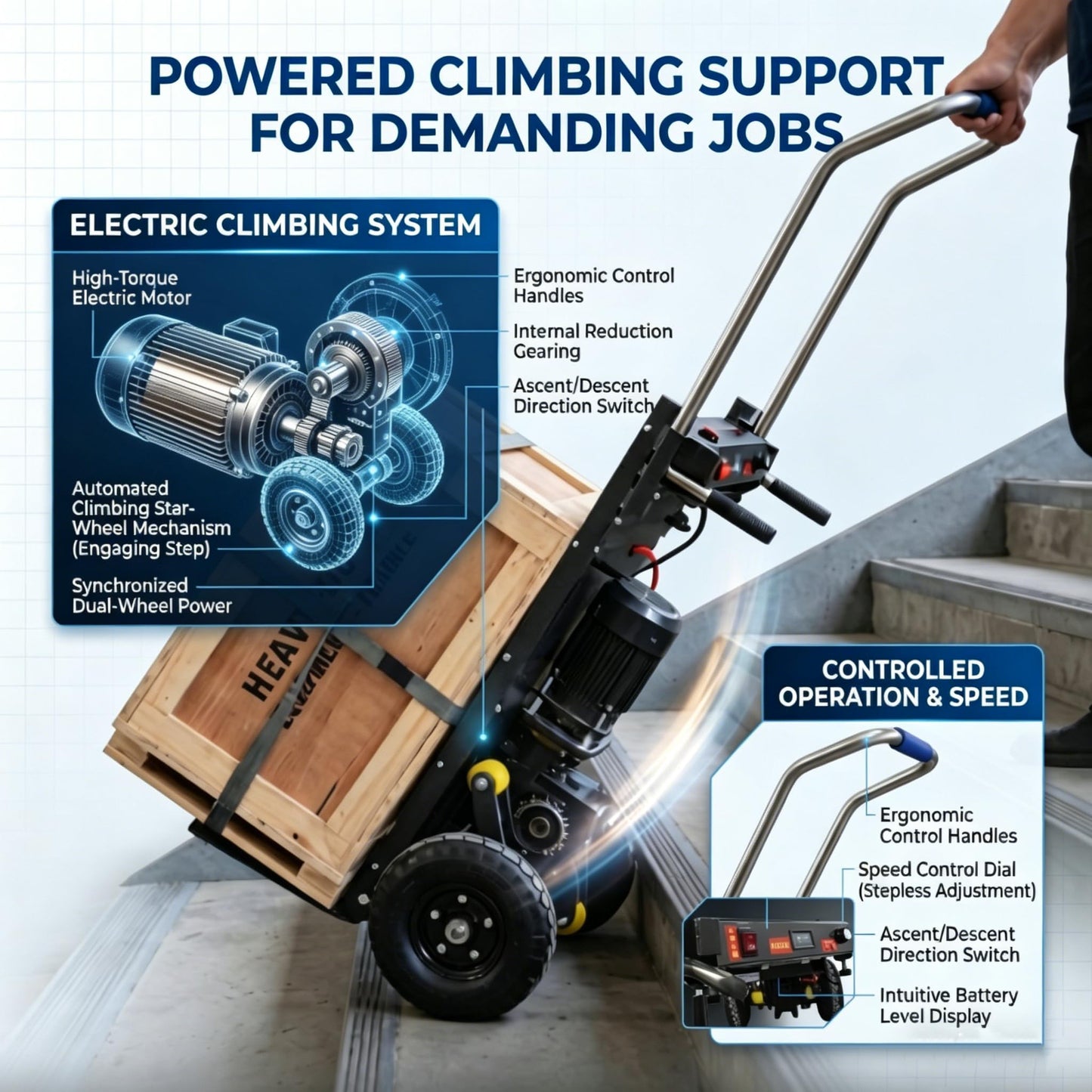 Electric Stair Climbing Dolly, 1800W Electric Stair Climbing Hand Truck, 1200lbs Max Load Capacity,2-Speed Folding Stair Climber Hand Trucks with Handle for Moving Furniture