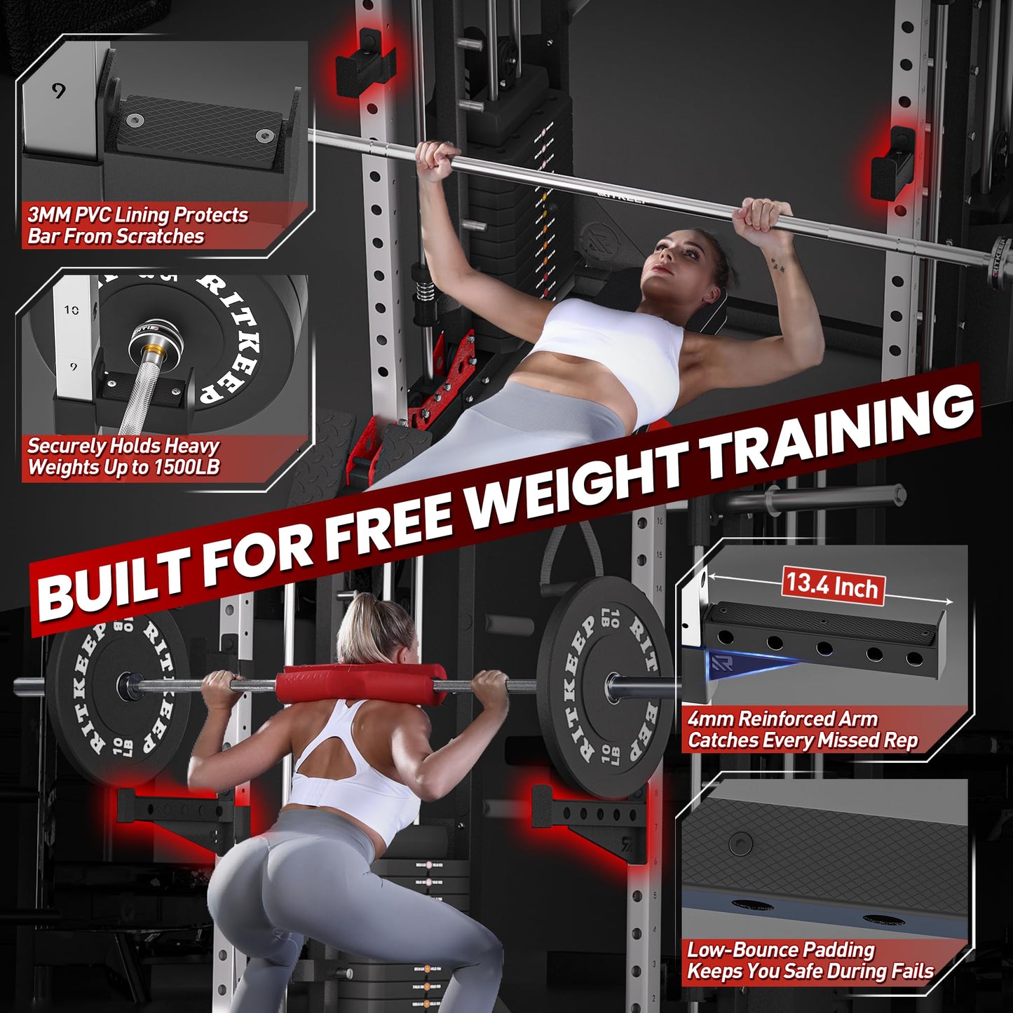 Home Gym Smith Machine with 400lb Weight Stacks – 6-in-1 Power Rack, Crossover, Pull-Up & Dip Station, Full Body Strength Training – RitKeep PMAX-5600 Pro (Black&Red(400LB)-2026 Version)