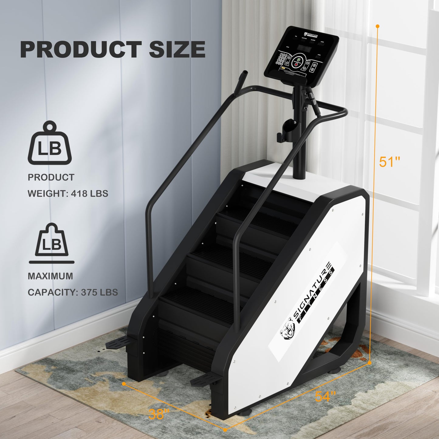 Signature Fitness Home Gym Equipment Continuous Climber Stair Stepper with Electronic Display, Water Bottle Holder, and Reading Rack, White