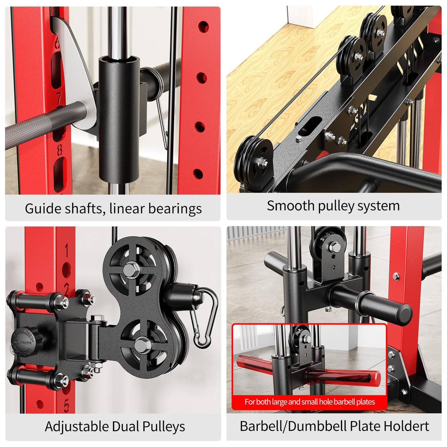 XGSW XINGESIWR Multi-Purpose Squat Rack,Smith Machine Weight Rack Set with Cable Crossover System, Home Gym Power Racks, Power Racks and Packages (L04, Power cage Red+Bench+Color BP 230LBS)