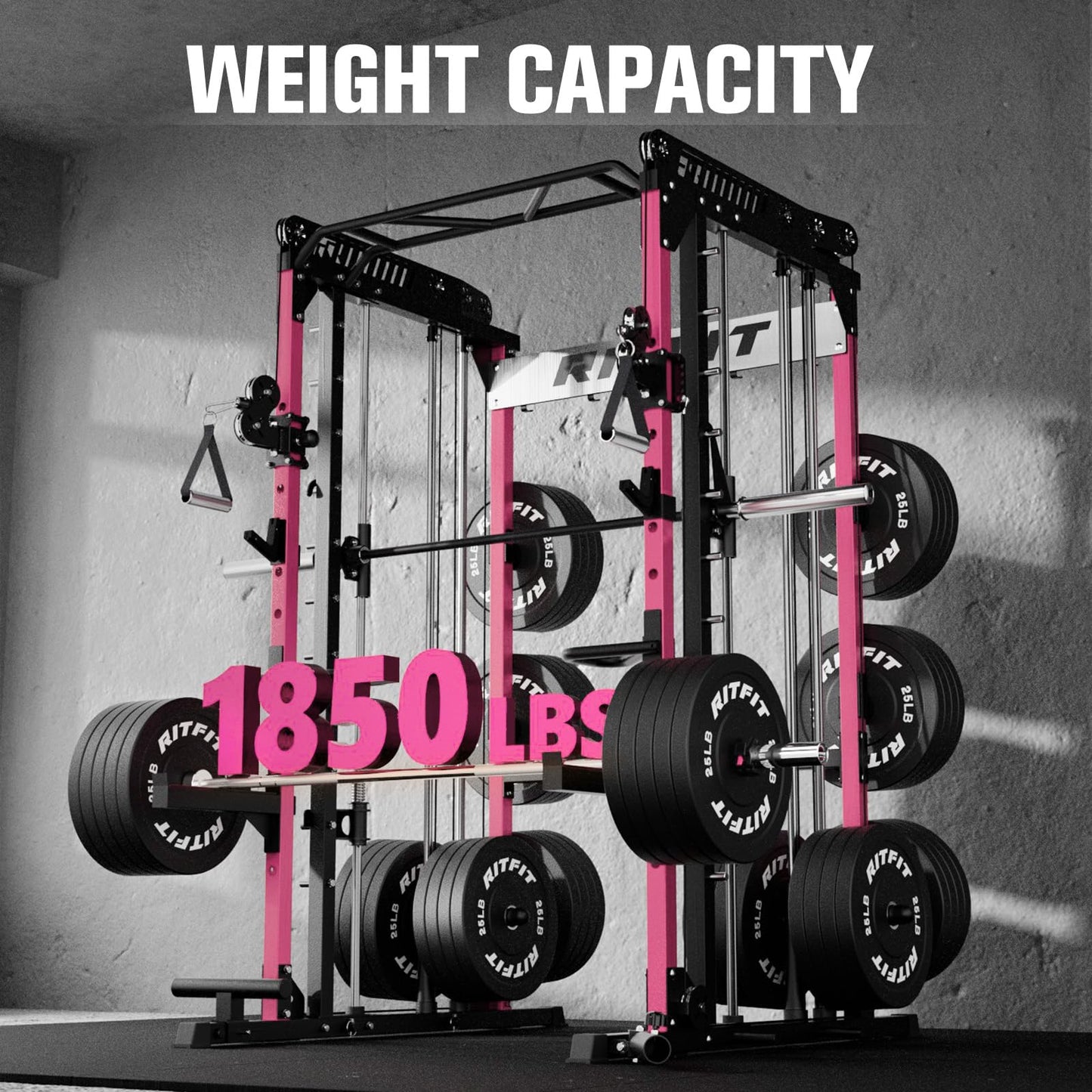 RitFit M1 Pro Smith Machine Package, All-in-One Power Cage with Weight Stack Set, Includes LAT Pulldown & Cable Crossover System for Home Gym