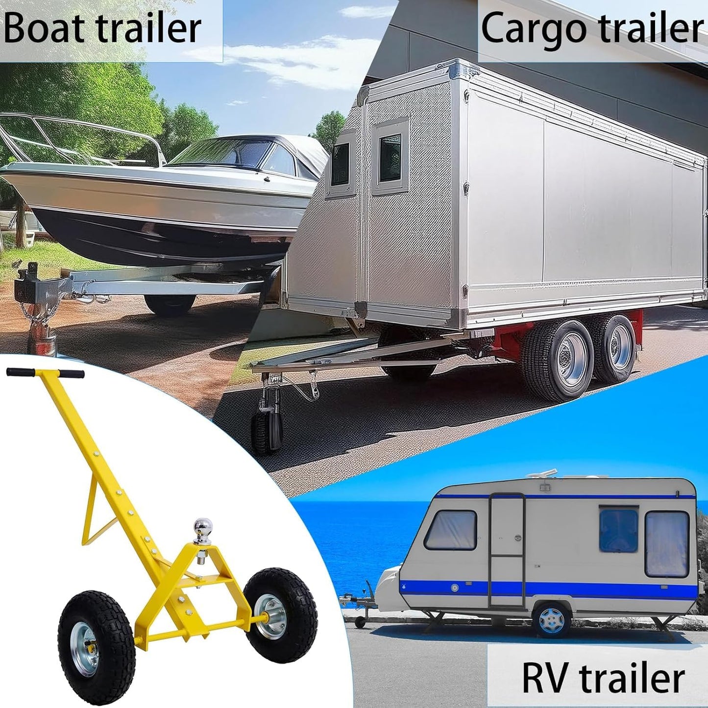 Heavy-Duty Steel Trailer Dolly - 600 Lb Load Capacity, Pneumatic Wheels, 44" Handle for Easy Maneuvering of Boat, Utility, and Jet Ski Trailers (Yellow)