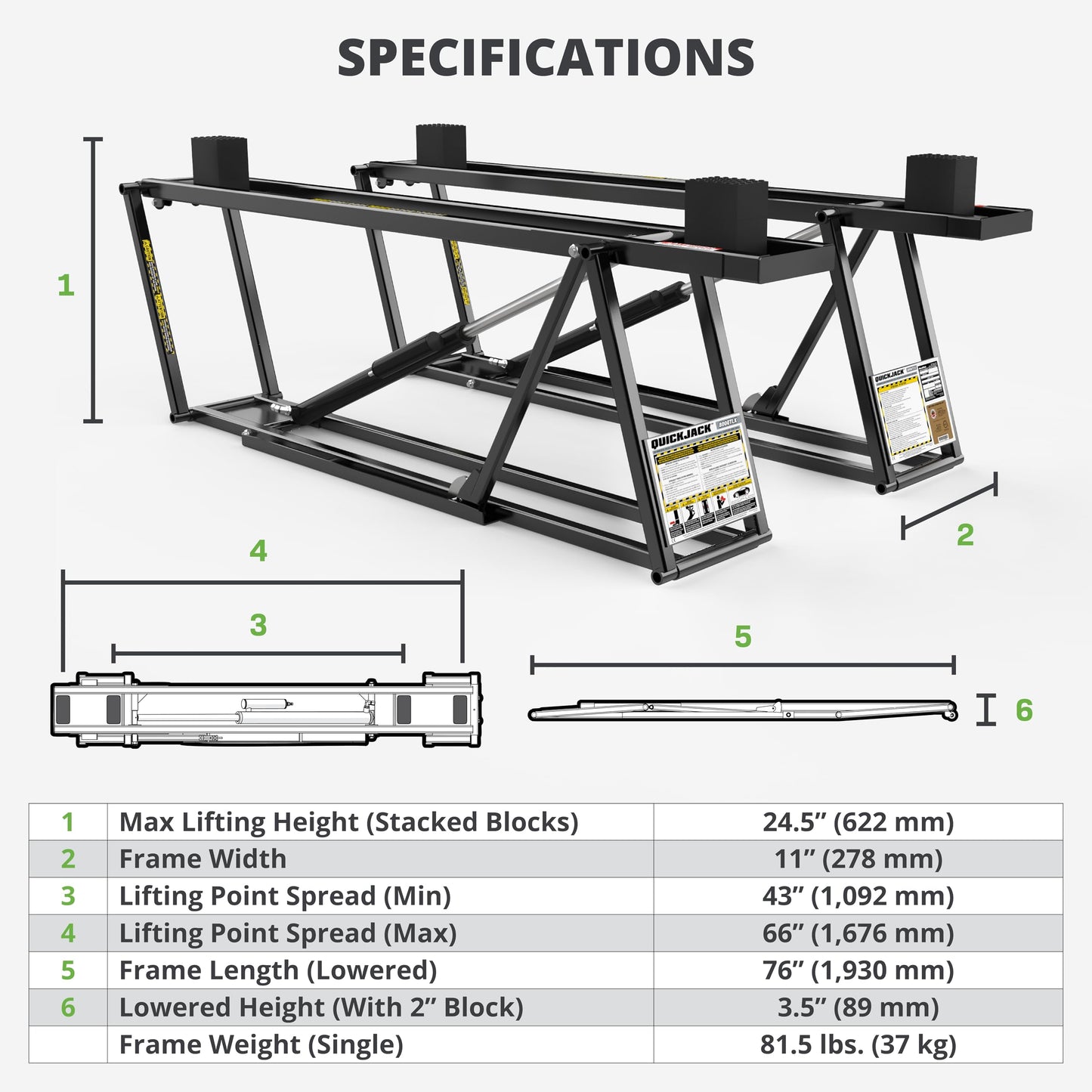 QuickJack Bundle - 8000TLX Portable Car Lift, Wall Hangers & SUV Adapters, ALI Certified, 8,000-lbs. Capacity, 110V Power Unit, Car Lift for Garage, Shop, & Mechanic