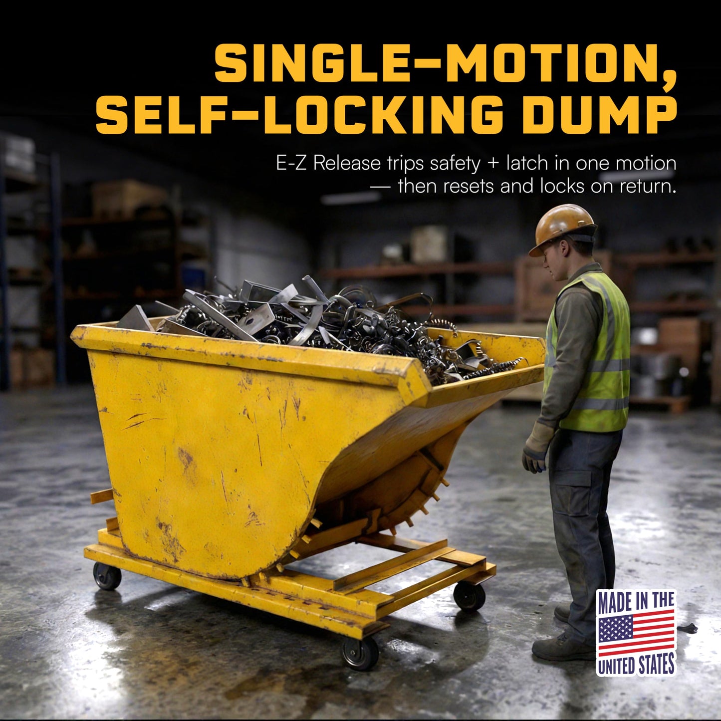 Apex Heavy Duty Self-Dumping Hopper with Casters, 1 1/2 Cubic Yard Capacity, 6000 lb Load, Durable Steel Construction, Commercial and Industrial Use, Made in The USA (1 1/2 Cubic Yard)