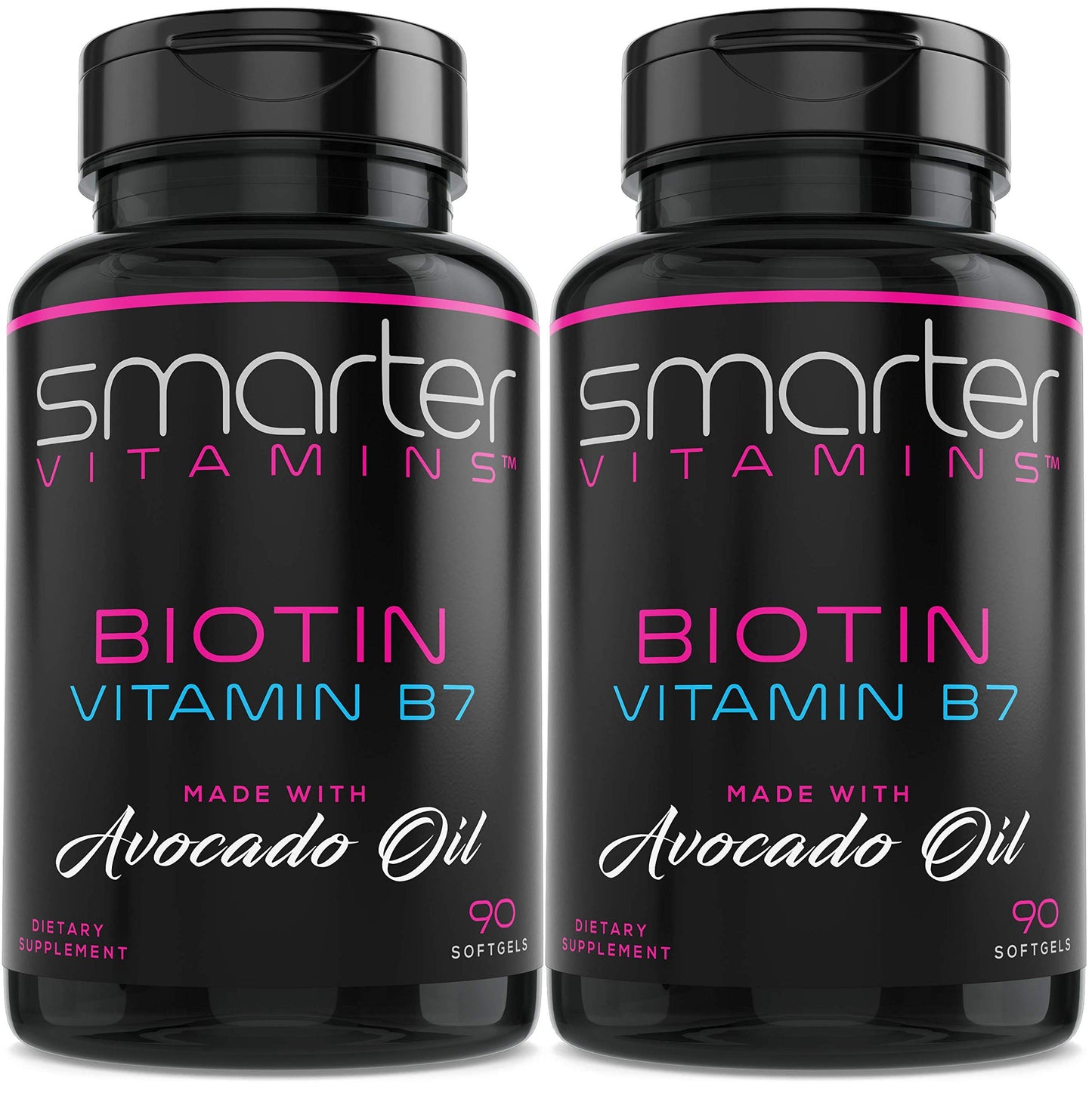(2 Pack) Smarter Biotin 5000mcg in Avocado Oil, Vitamin B7, Non-GMO, 90 Mini Liquid Softgels, No Soy