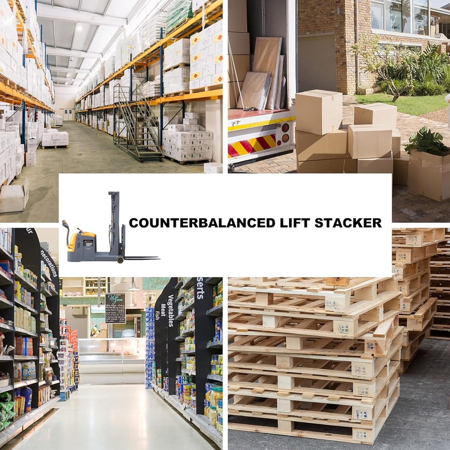 Counterbalanced Electric Stacker 2200lbs Capacity 98" Lifting Height Straddle Legs Lift