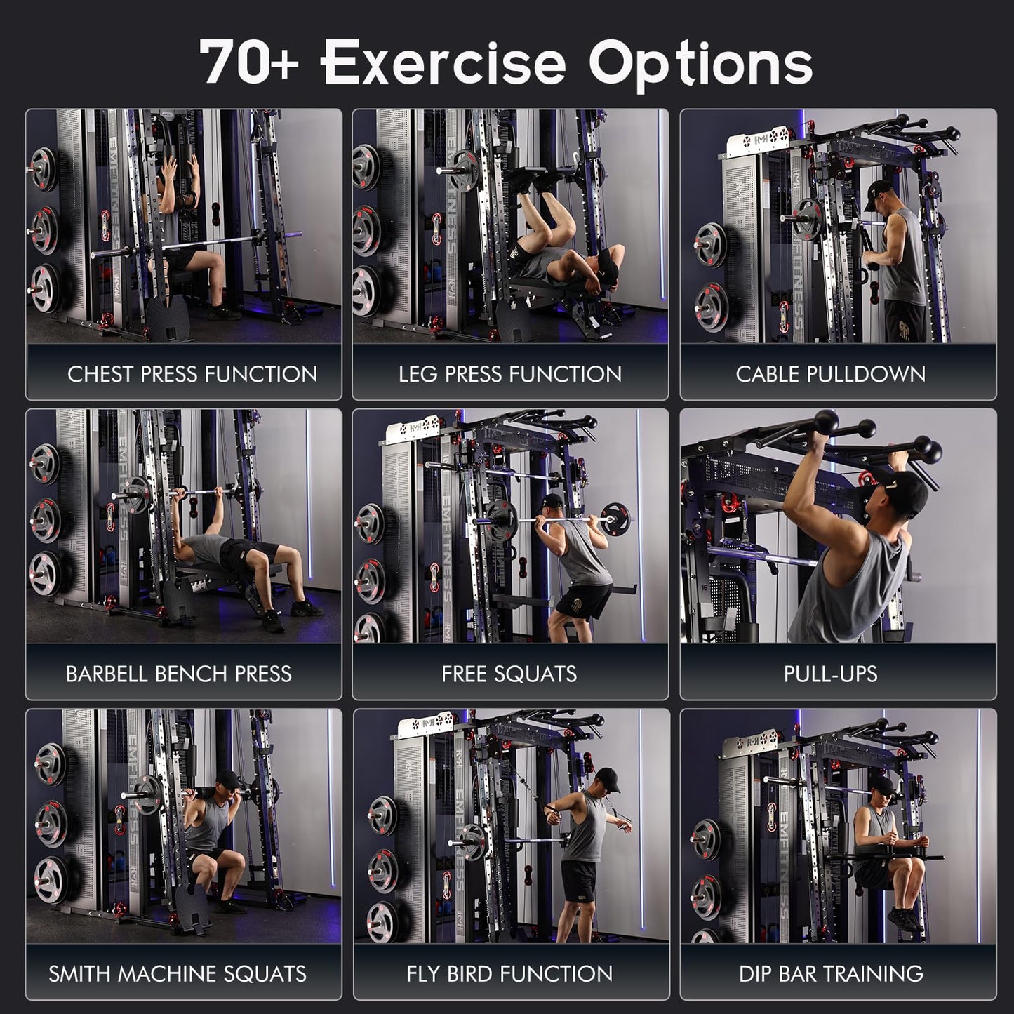 Commercial Smith Machine with Smith Bar, Power Cage Squat Rack with Lever Arm, Leg Press, LAT Pull Down System, Cable Crossover Machine (B) S1 Pro + 155KG Weight + Olympic Bar+ M201 Bench