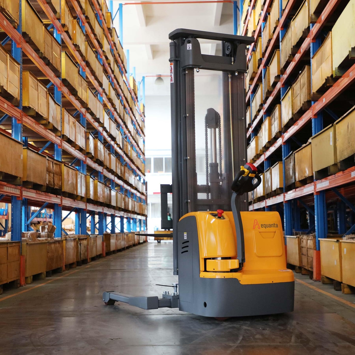 Aequanta Powered Forklift with Straddle Legs, Fully Powered Drive and Lift Electric Stacker, Adjustable Forks 3300Lbs Capacity 220" Max Lifting Height