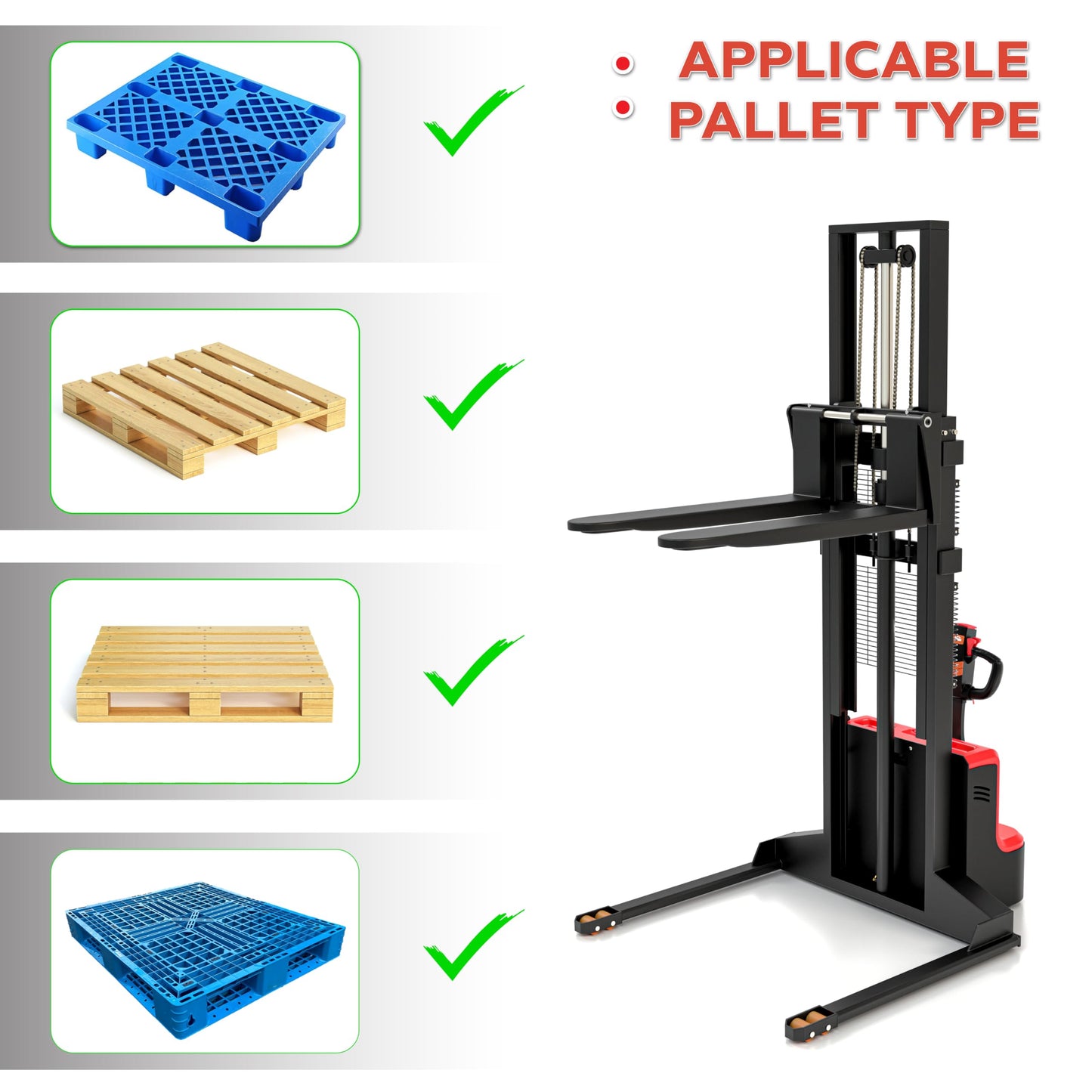 TEXLIFT Full Electric Forklift Walkie Pallet Stacker with Fixed Straddle Legs and Adjustable Forks 5.50 Inch to 27 Inch – Material Lifter 3300lbs Capacity 138 Inch Lifting Heights - 2 Pack