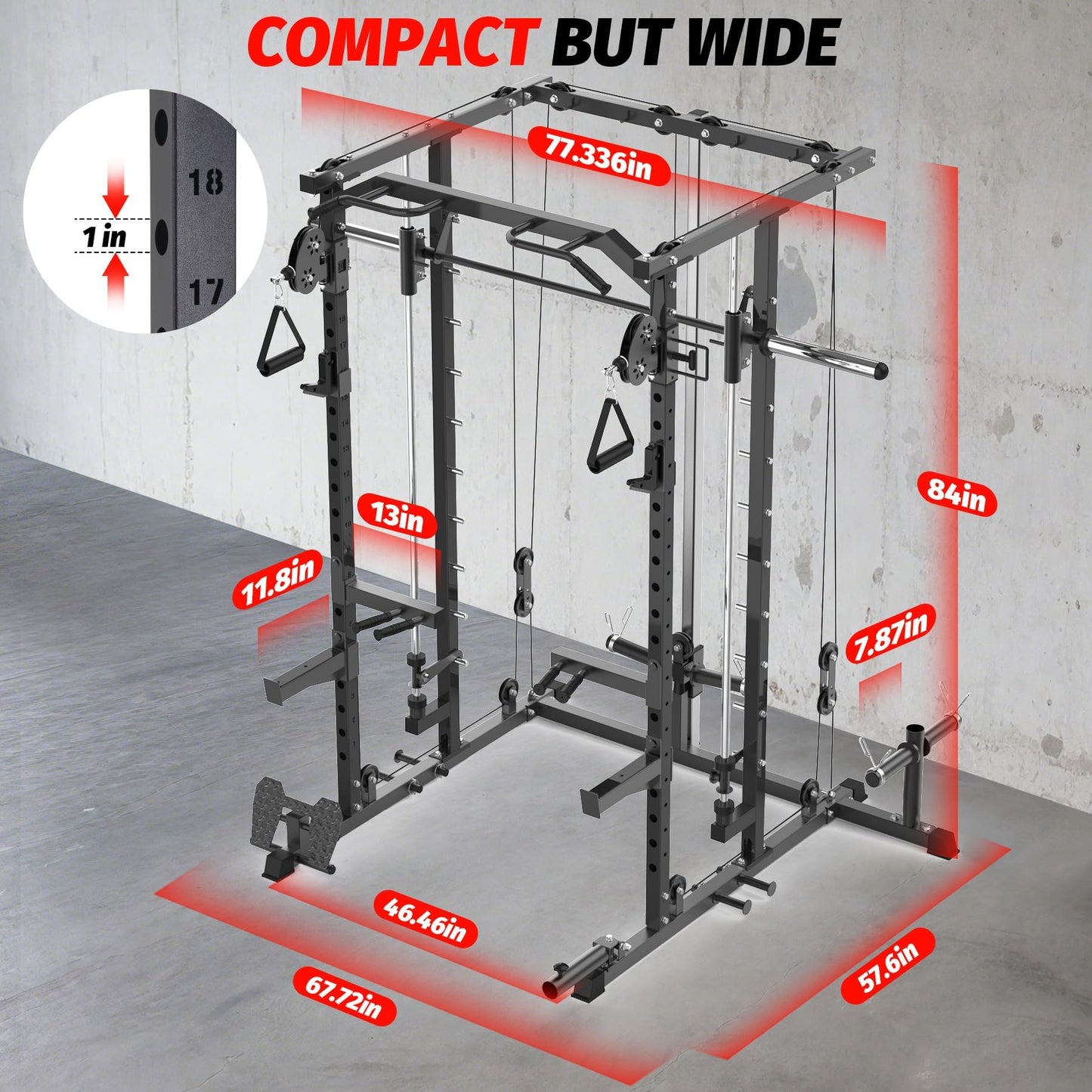 GAOMON Smith Machine Squat Rack, Heavy Duty Strength Training Power Cage with Pulley System, Dip Bar, LAT Pulldown, Multifunctional Workout Machine for Home Gym, Studio, Black