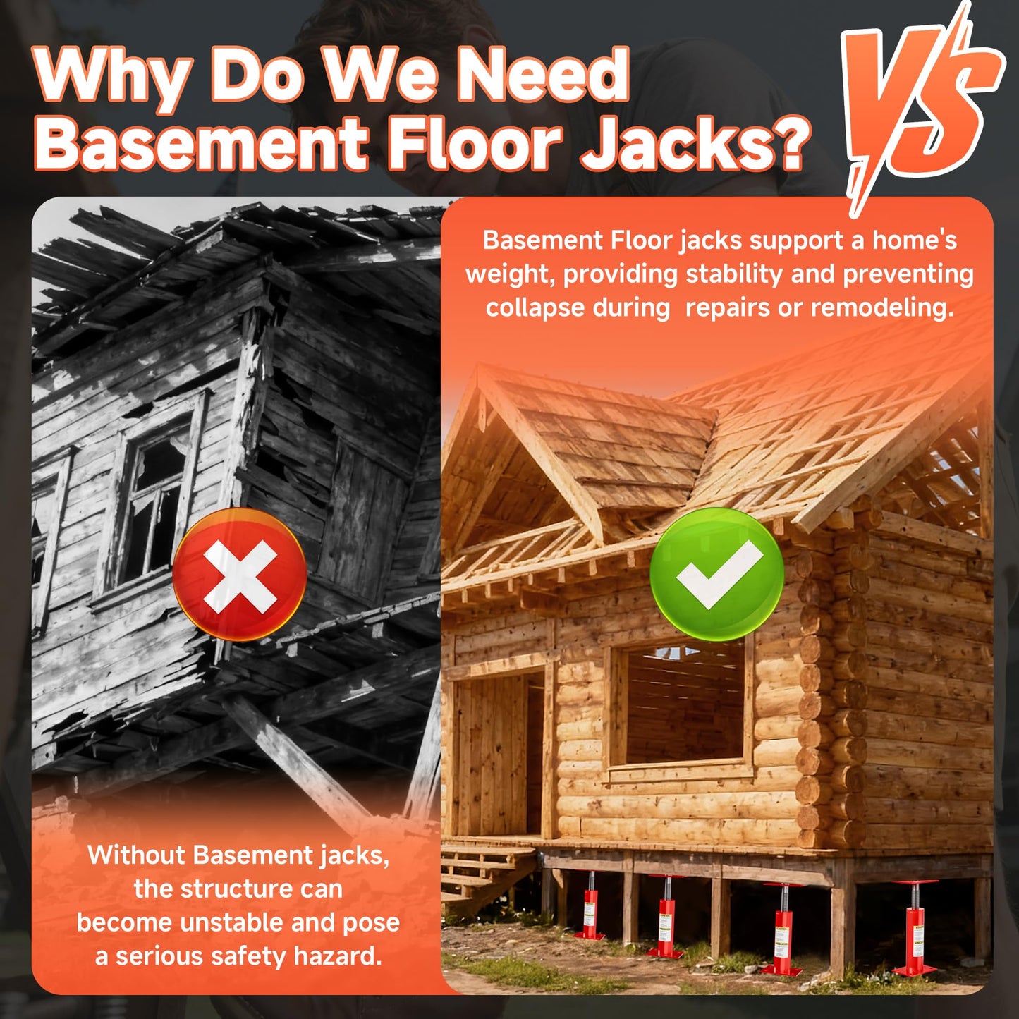 House Floor Jacks,Telescoping Screw Jacks 12"-16" Height Adjustable Basement Floor Jacks Post Pole for Leveling,Foundation Jack for Basement, Floor Joist,Beam,Temporary Support(2 Pack)