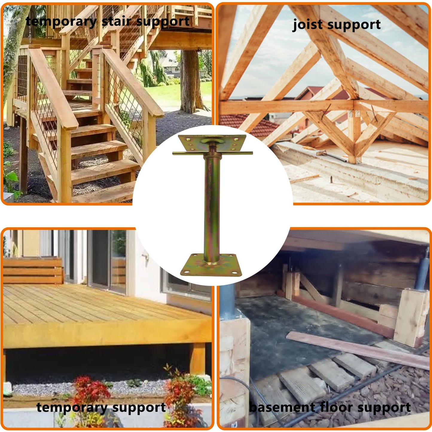 ZANURA 11" - 16" Adjustable House Floor Wall Jack Post Pole Rod Fit for Leveling Lifting Framing Basement Crawlspace Beam Roof, 4 Pack