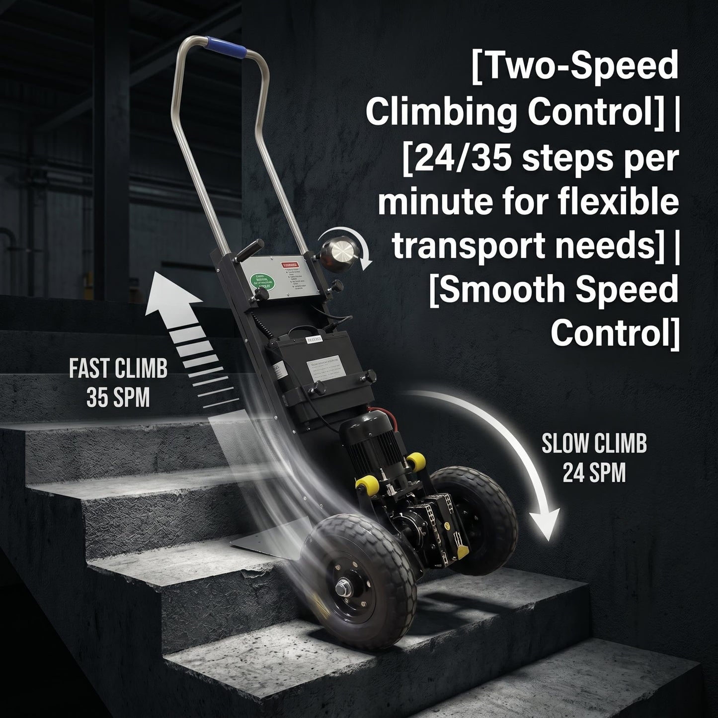 Electric Stair Climbing Hand Truck, 1600 lbs Load, Motorized Dolly 2500W Powered Folding Hand Truck with Telescopic Handle & Solid Wheels for Warehouse, Logistics & Home Use (Black)