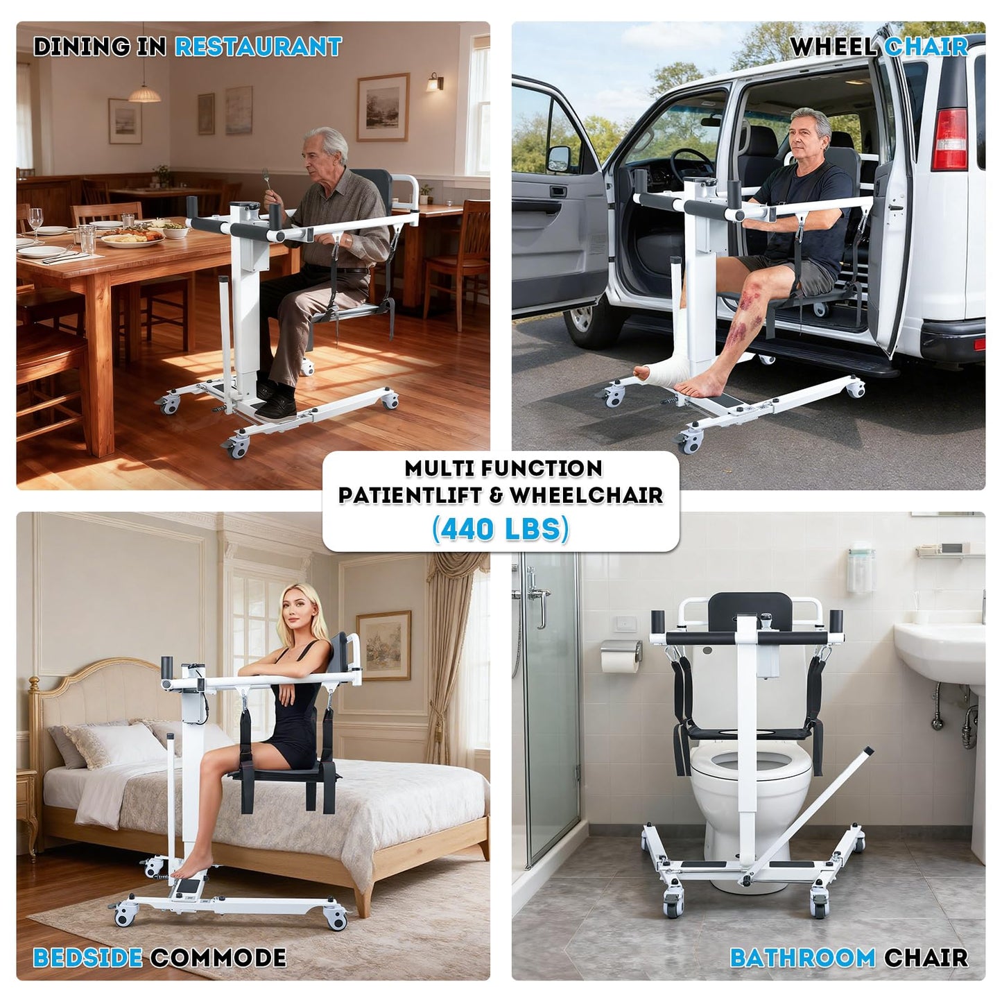 6 in 1 Patient Electric Lift Transfer Chair, 180° Split Seat Commode, Folding Portable Patient Lift for Car, 450 lb Capacity Patient Transfer Chair for Elderly, Home Transfer Chairs