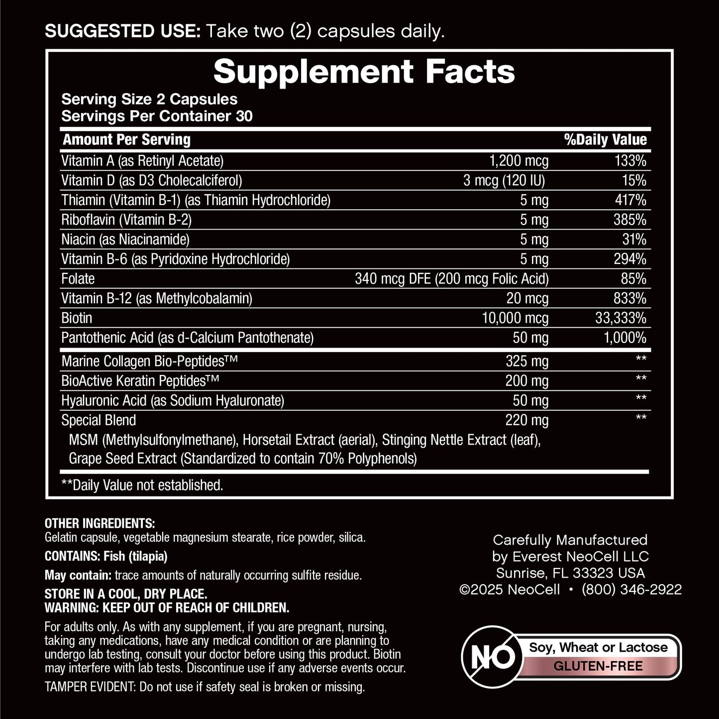 NeoCell Biotin Collagen Keratin Supplement | 80000mcg | 60 Capsules | Beauty B-Complex | Plus Hyaluronic Acid | Hair, Skin, and Nails