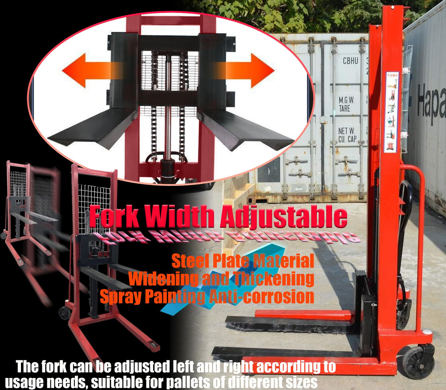INTSUPERMAI Manual Pallet Stacker Manual Forklift 4400 lbs/2 Tons Capacity 63inch Lift Height Adjustable Forks Width Manual Hydraulic Hand Pump Lift Truck Hand Pump Stacker
