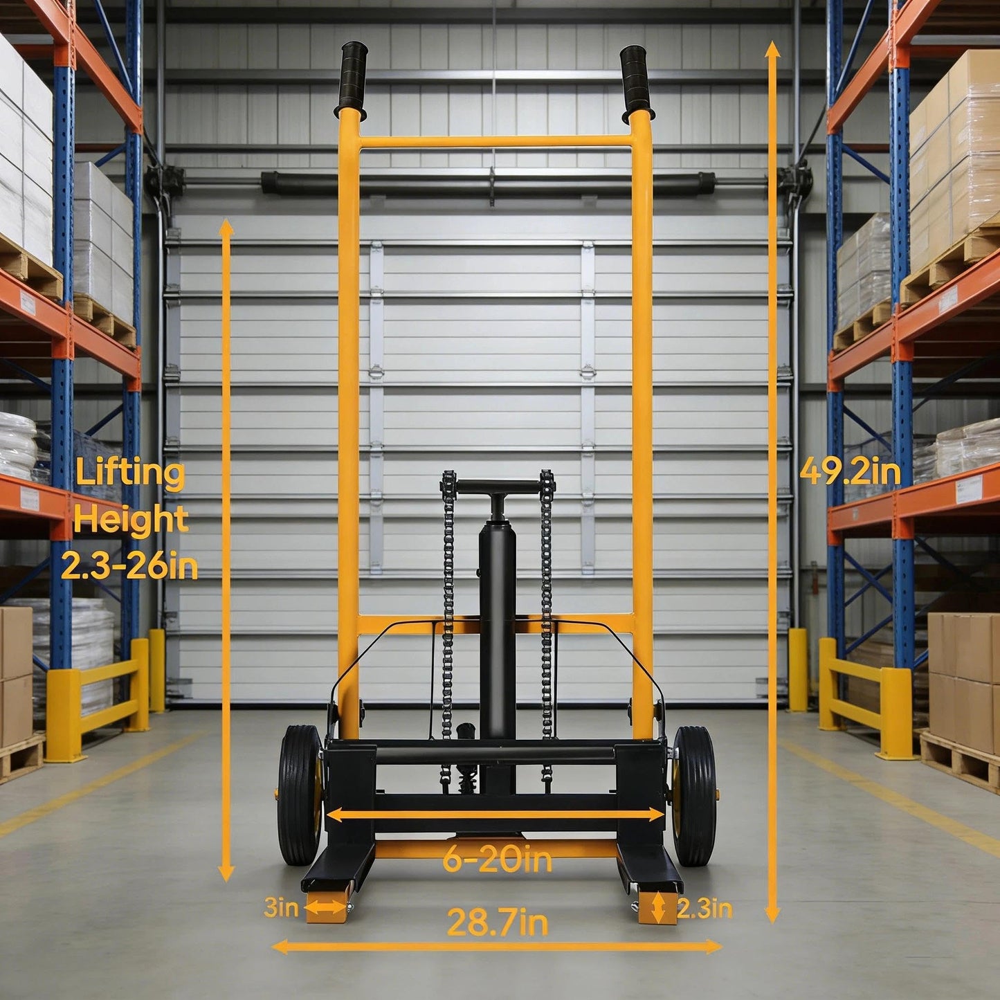 Hand Pallet Stacker Manual Fork Lift Truck 200 kg Capacity, High Lift, Spring-Loaded Bottle Jack, Hydraulic Foot Pump - Compact, Durable for Domestic & Industrial Use