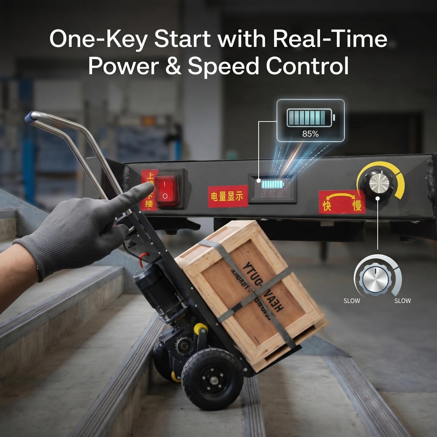 Large Load Capacity Electric Stair Climbing Cart, Electric Stair Climbing Machine for Construction, Large Load Capacity Electric Stair Climbing Cart with 48V Lithium Battery