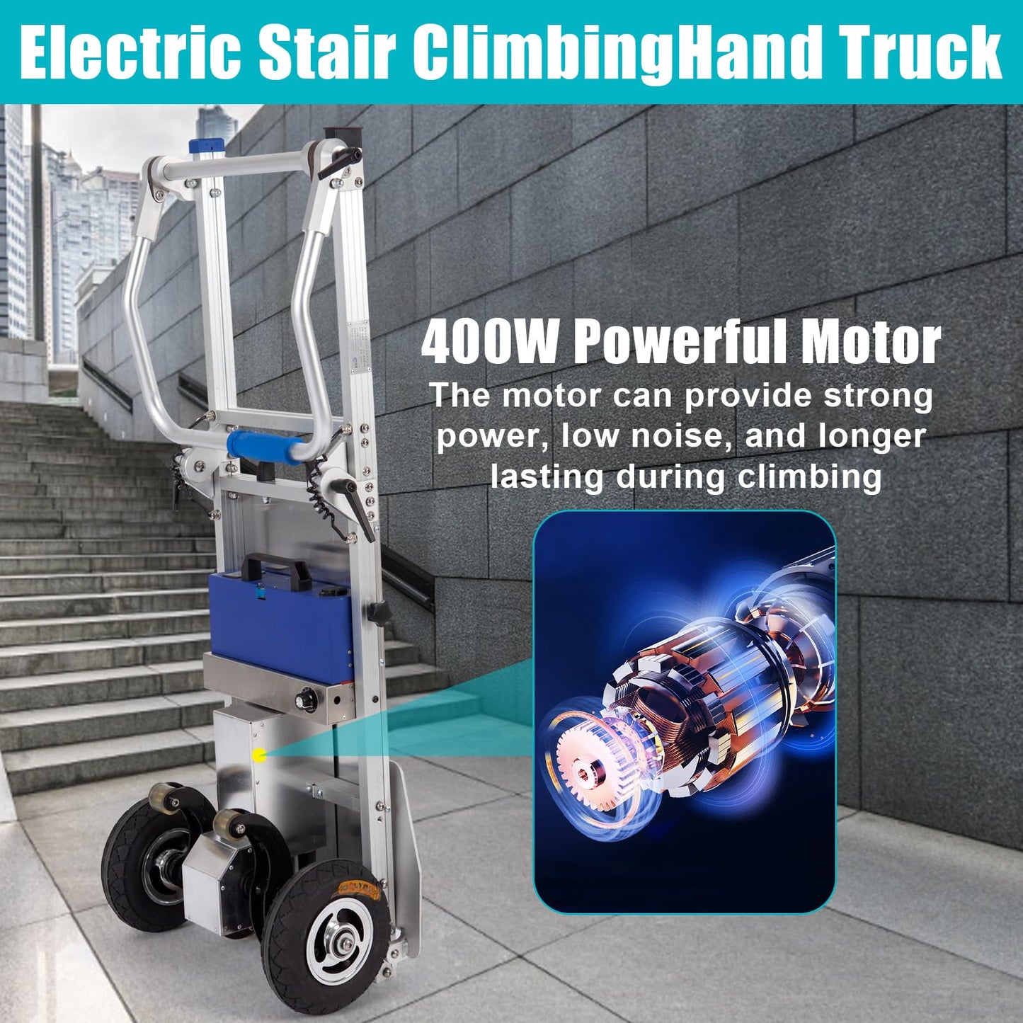HITUGU 440lbs Electric Stair Climbing Hand Trucks Dolly Cart, 400W Aluminum Heavy Duty Stair Climbing Cart Powered Stair Cli