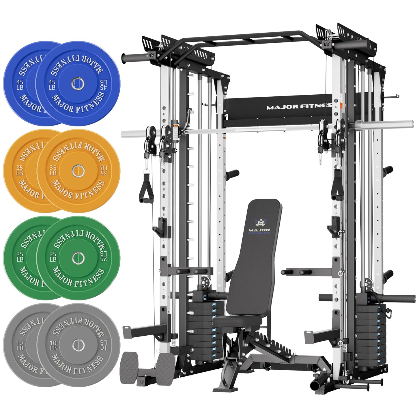 Major Fitness Drone MAX V Smith Machine with Weight Stacks, All-in-One Home Gym Squat Rack--2500LB Capacity, Dual LAT Pull-Down Systems & Cable Crossover Machine, Heavy-Duty Full-Body Workout Machine