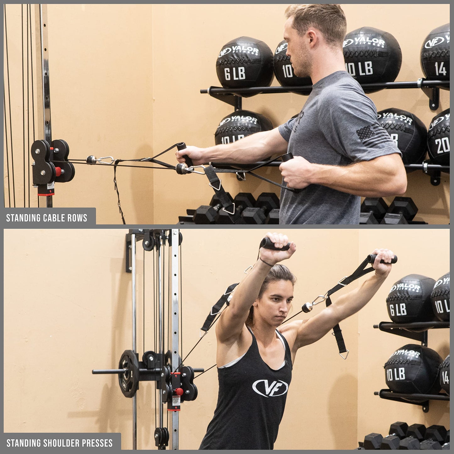 Valor Fitness Wall Mounted Cable Machine Bundle with LAT Attachment Accessories, Dual Adjustable Pulley System, 16 Height Positions, Cable Handles for Full Body Strength Training, 200 lb Capacity