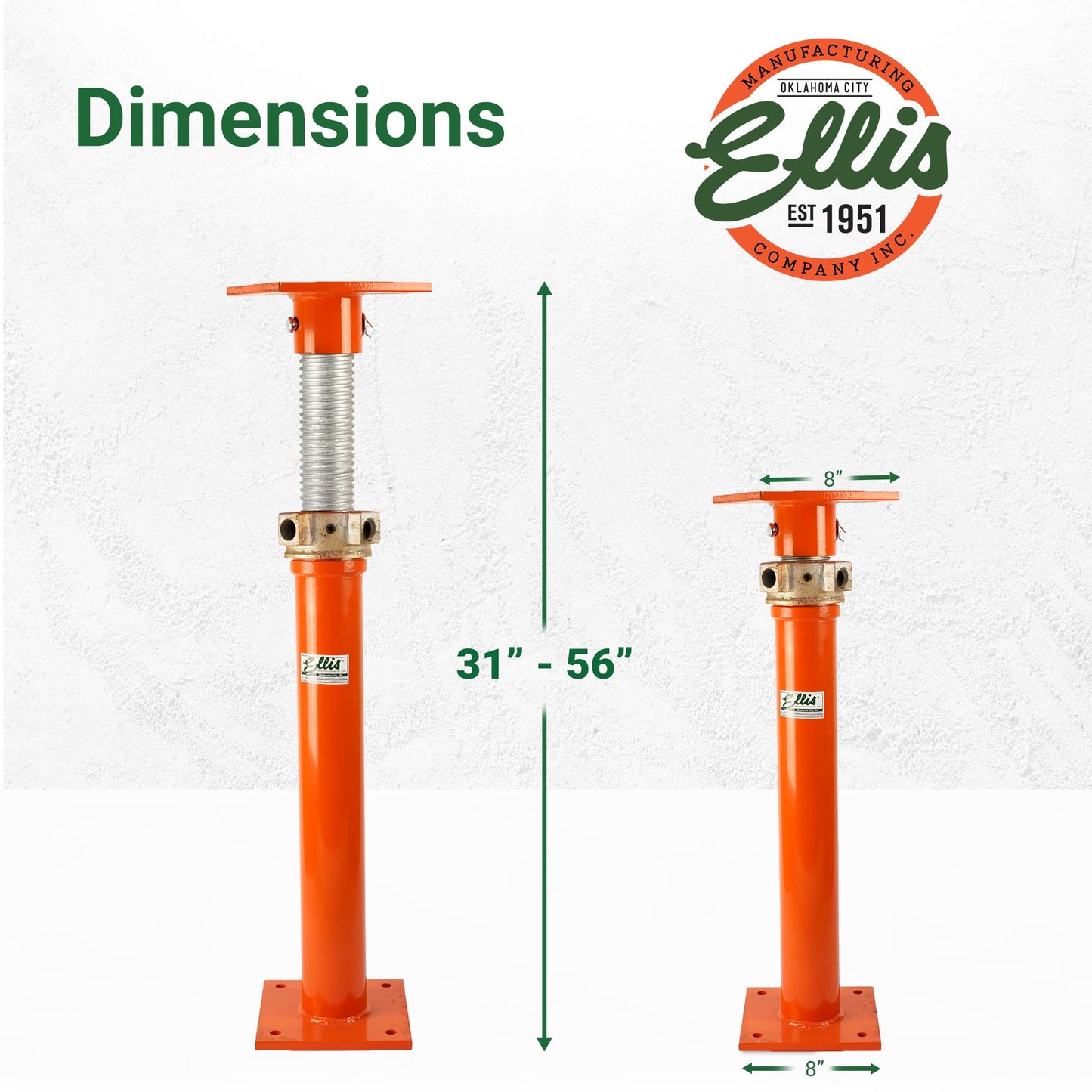 ELLIS Heavy-Duty Adjustable Steel Shore – Foundation Jack for Basement, Floor Leveling, and Concrete Bracing – 40,000 lb Safe Load Capacity – 31"-56" Adjustment