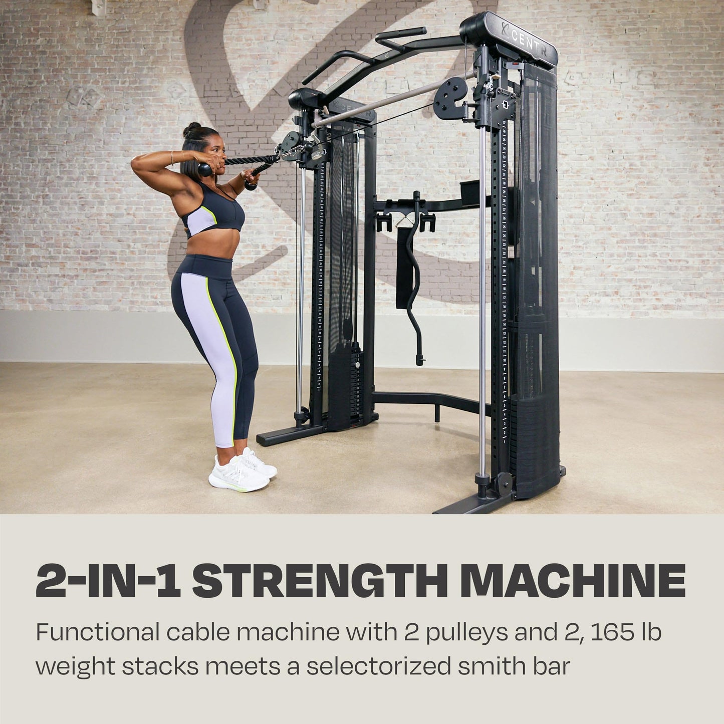 Centr 3 Home Gym Functional Trainer with Selectorized Smith Bar - Dual 165 lb Weight Stacks & Smooth-Glide Pulley System - Full Body Cable Machine with 7 Accessories for Strength Training