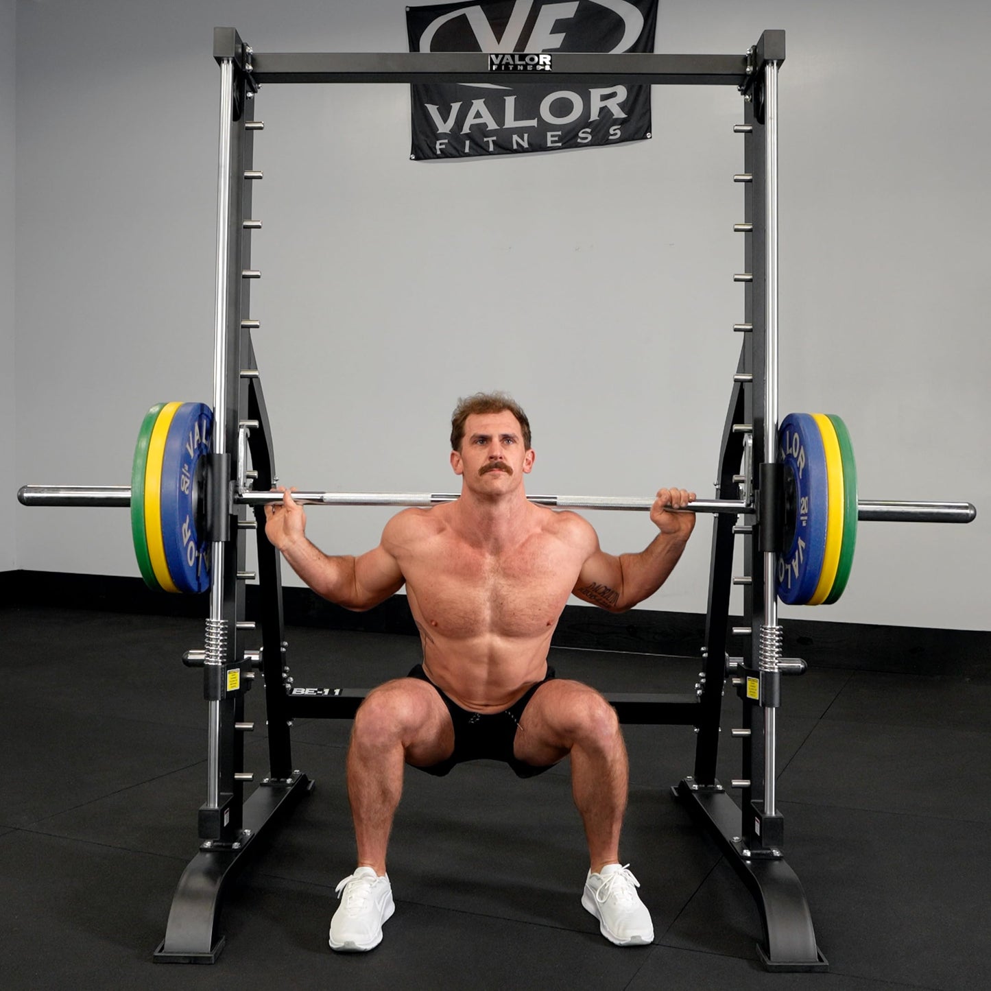 Valor Fitness Smith Machine Squat Rack Cage - Home Gym Equipment - 2" Plate Storage - Attached Sliding Knurled Barbell - Max Weight 500 Lb