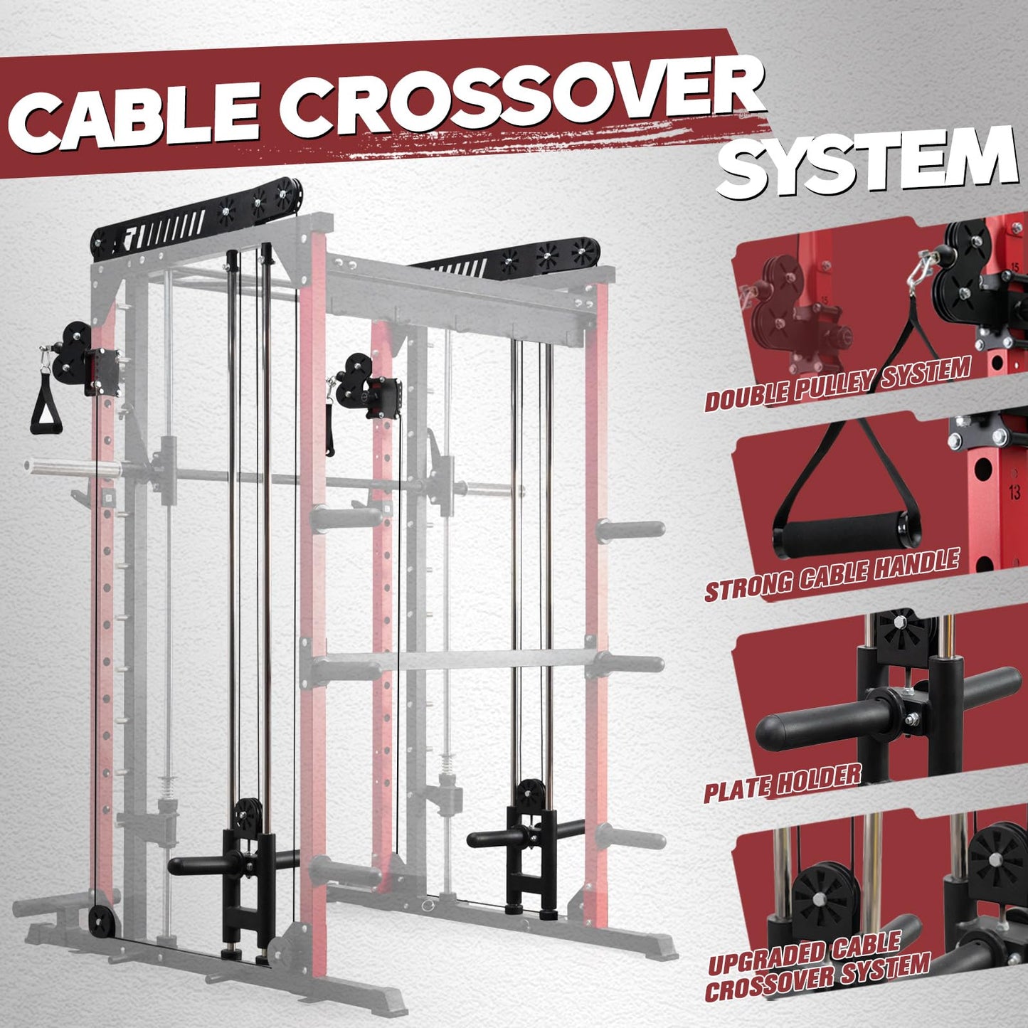 RitFit M1 Smith Machine with Cable Crossover System, Multi-Function Squat Rack Power Cage for Home Gym, Power Rack and Packages (M1 Package (with Color BP 260 LBS), Red)